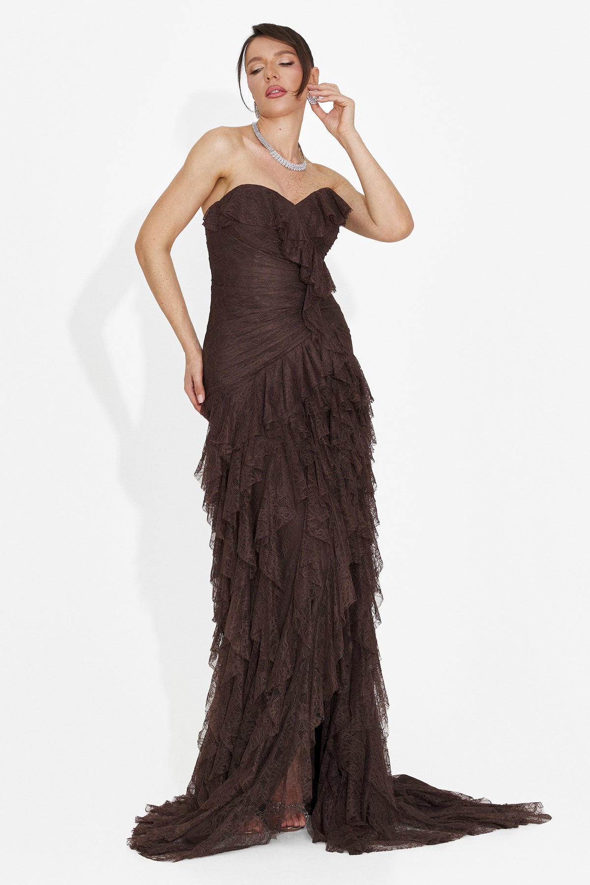 Long brown women's dress Jesya Bogas, image 6 of 7