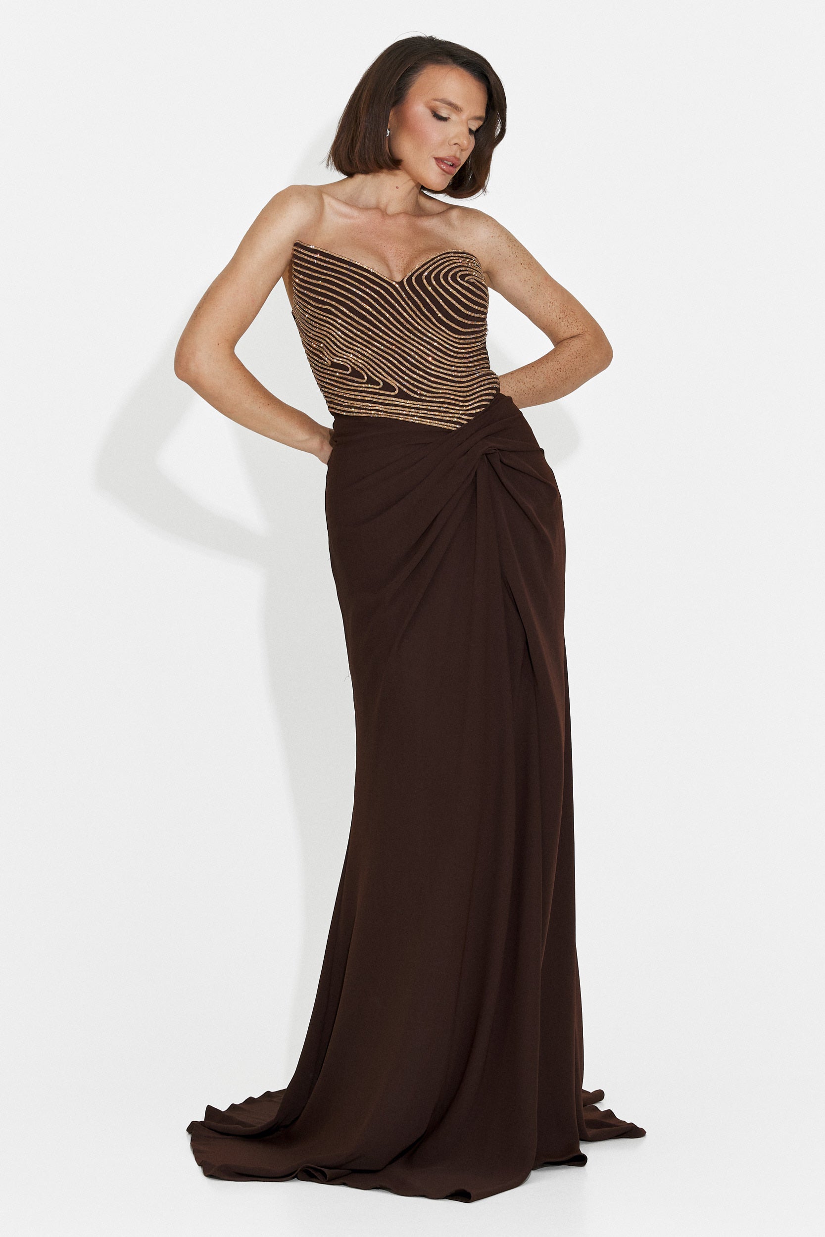Jonay Bogas Langes Braunes Damenkleid