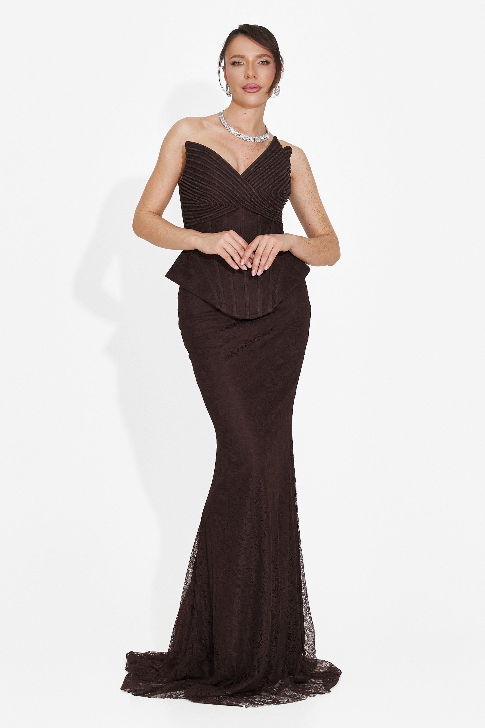 Rochie dama lunga maro Nabashia Bogas