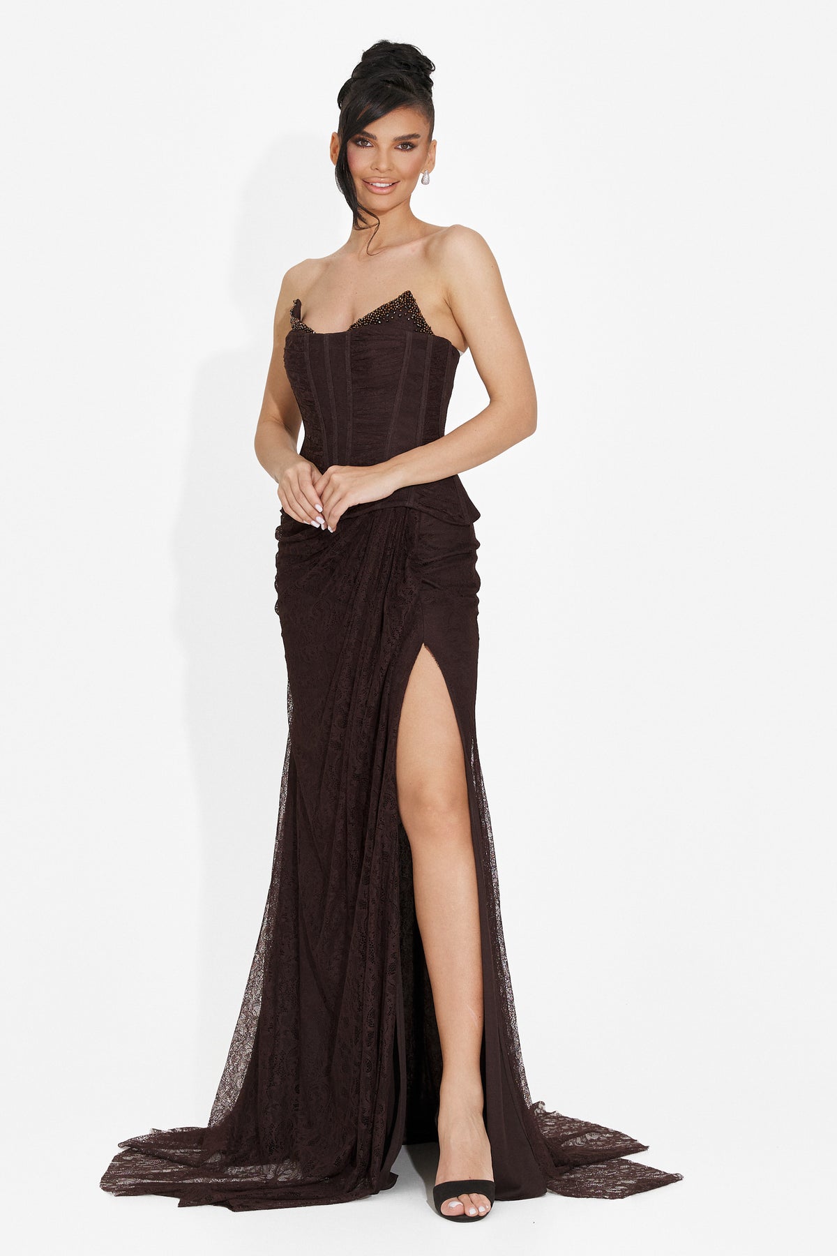 Langes Damenkleid in Braun Tryna Bogas, Bild 4 von 7