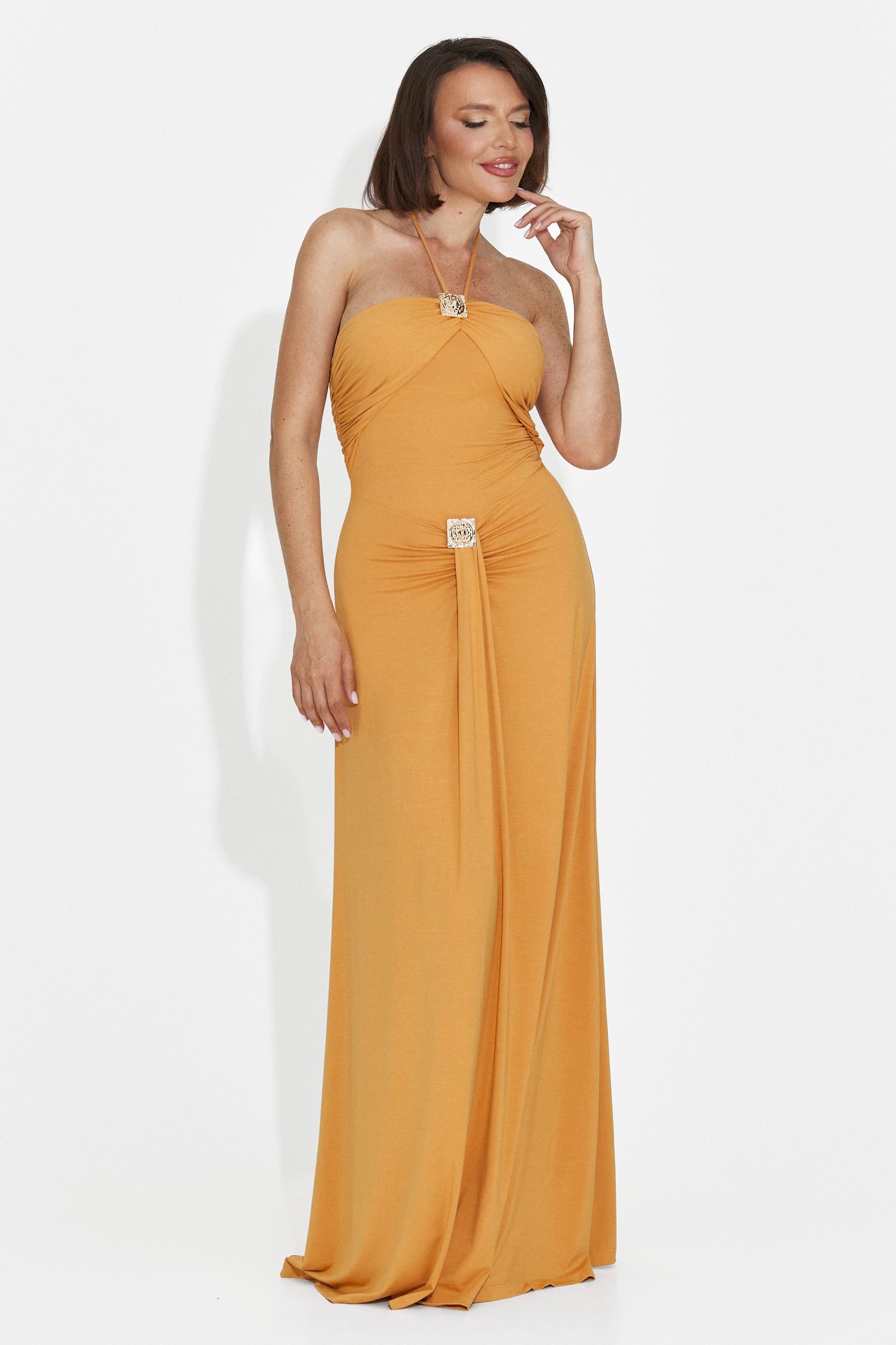Rochie dama lunga portocalie Helene Bogas