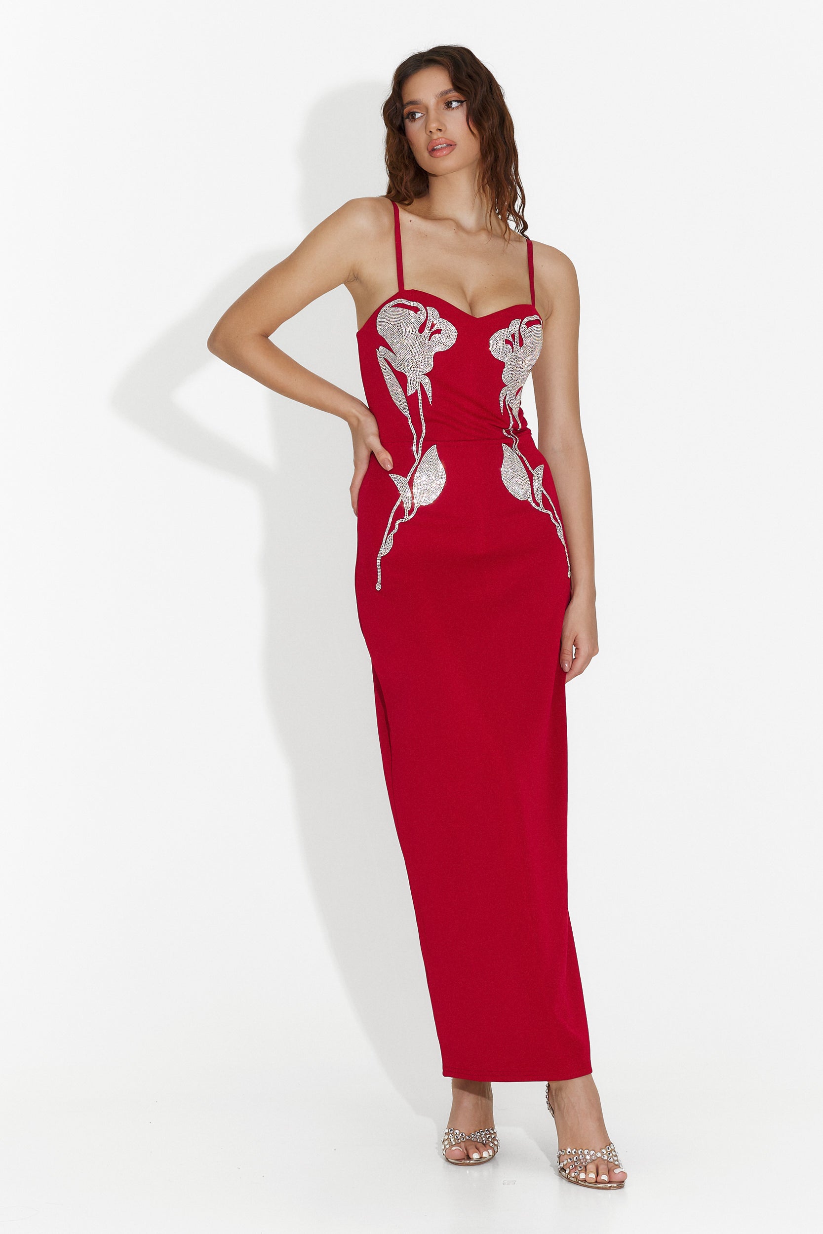 Robe mi-longue rouge Helena Bogas pour femme