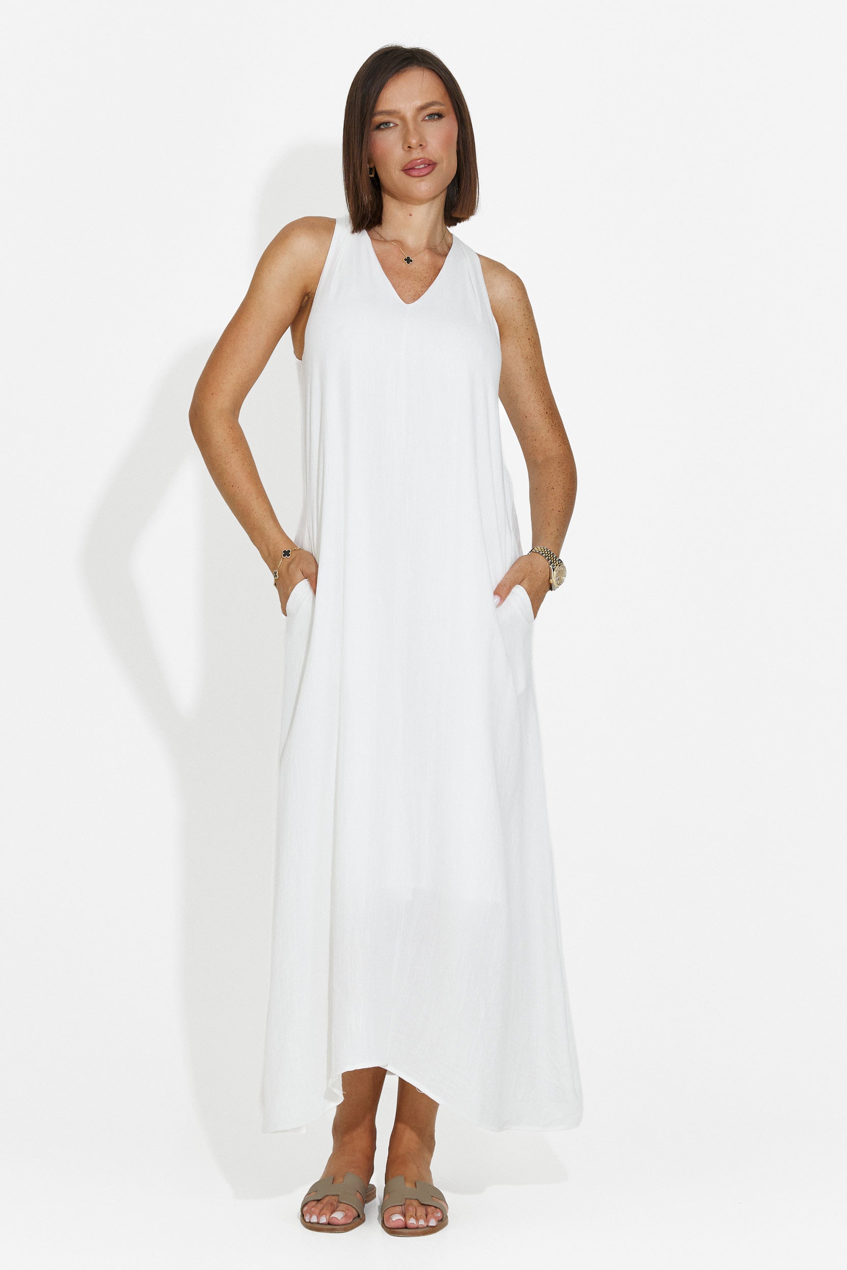 Women's midi white dress Alievia Bogas