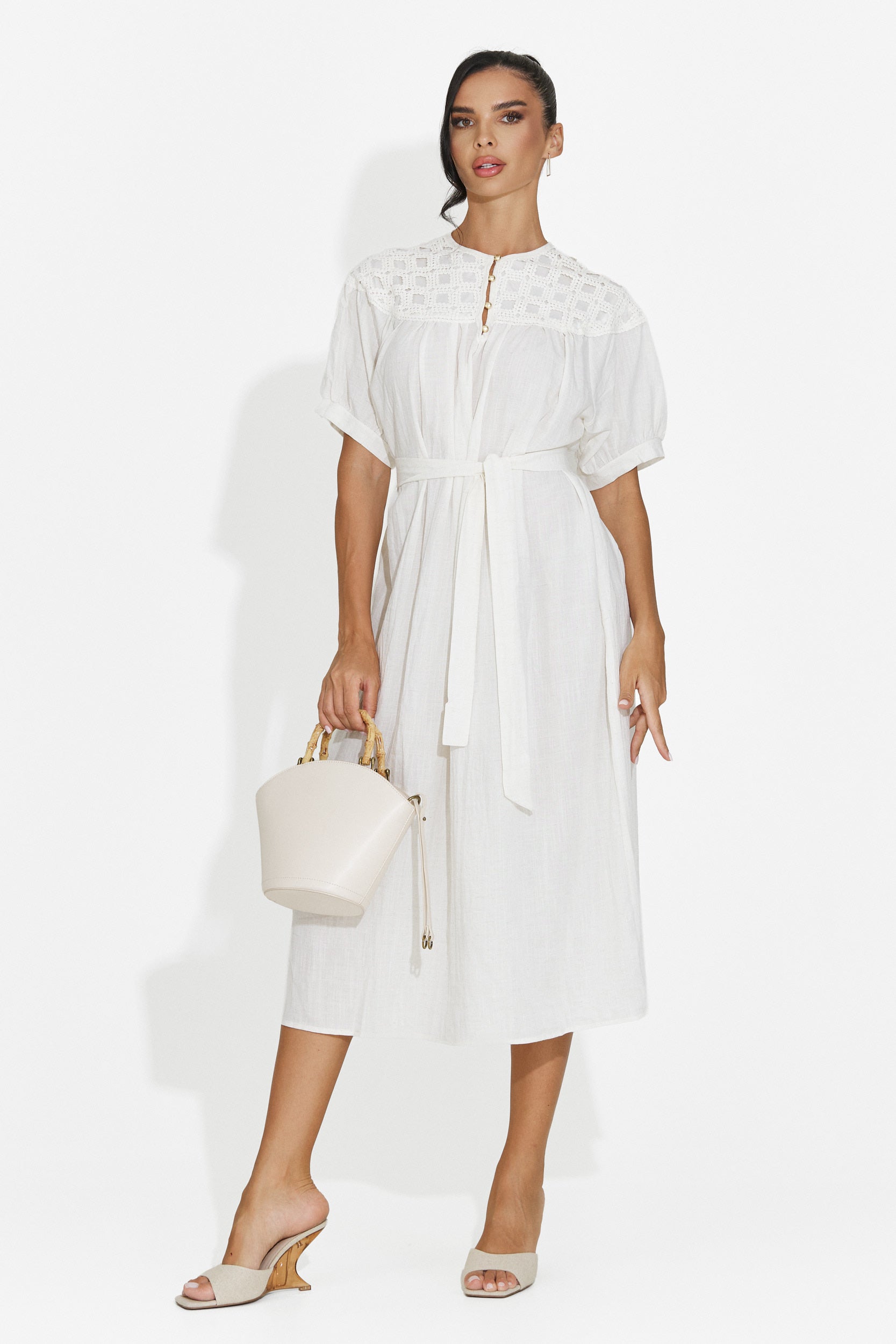 Women's midi white dress Olema Bogas
