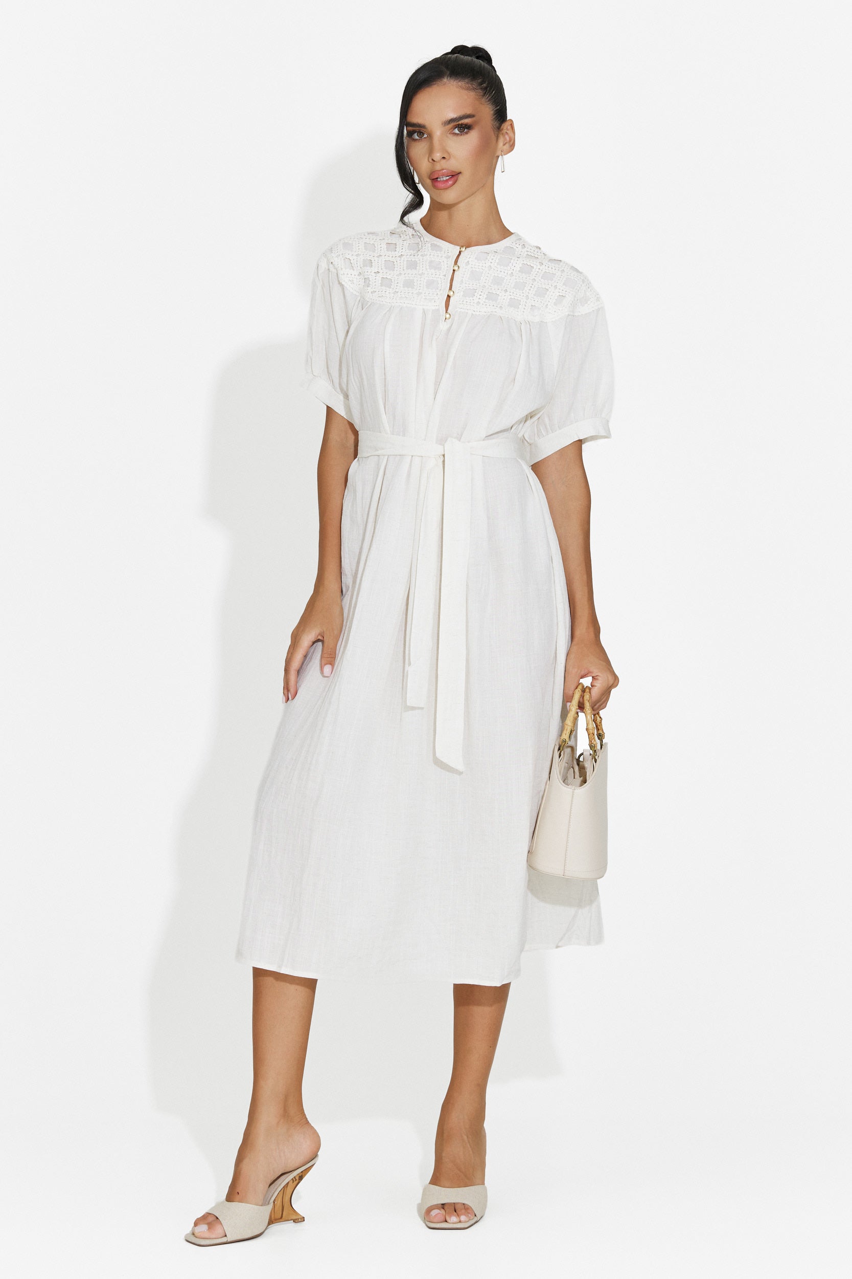 Women's midi white dress Olema Bogas