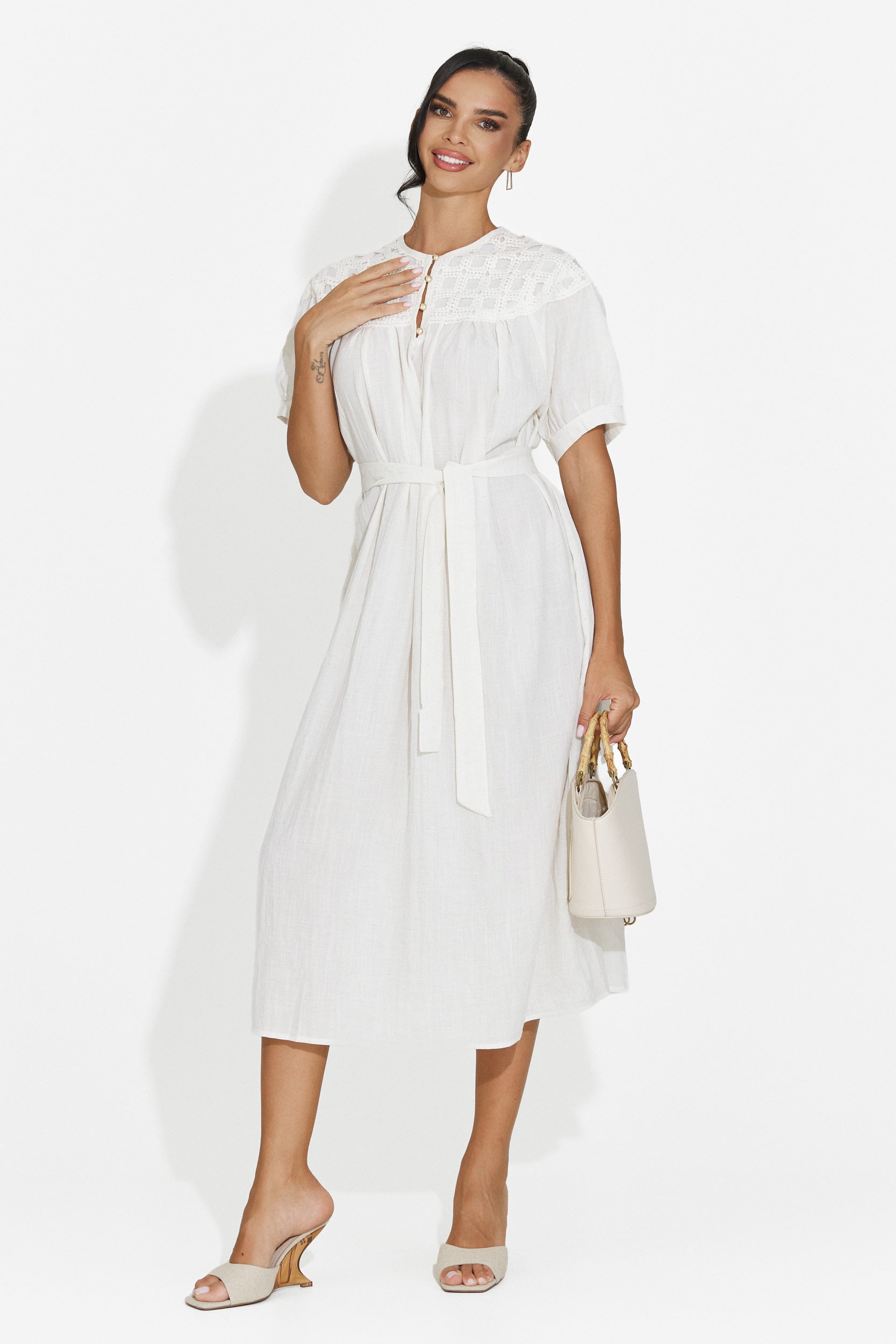 Women's midi white dress Olema Bogas