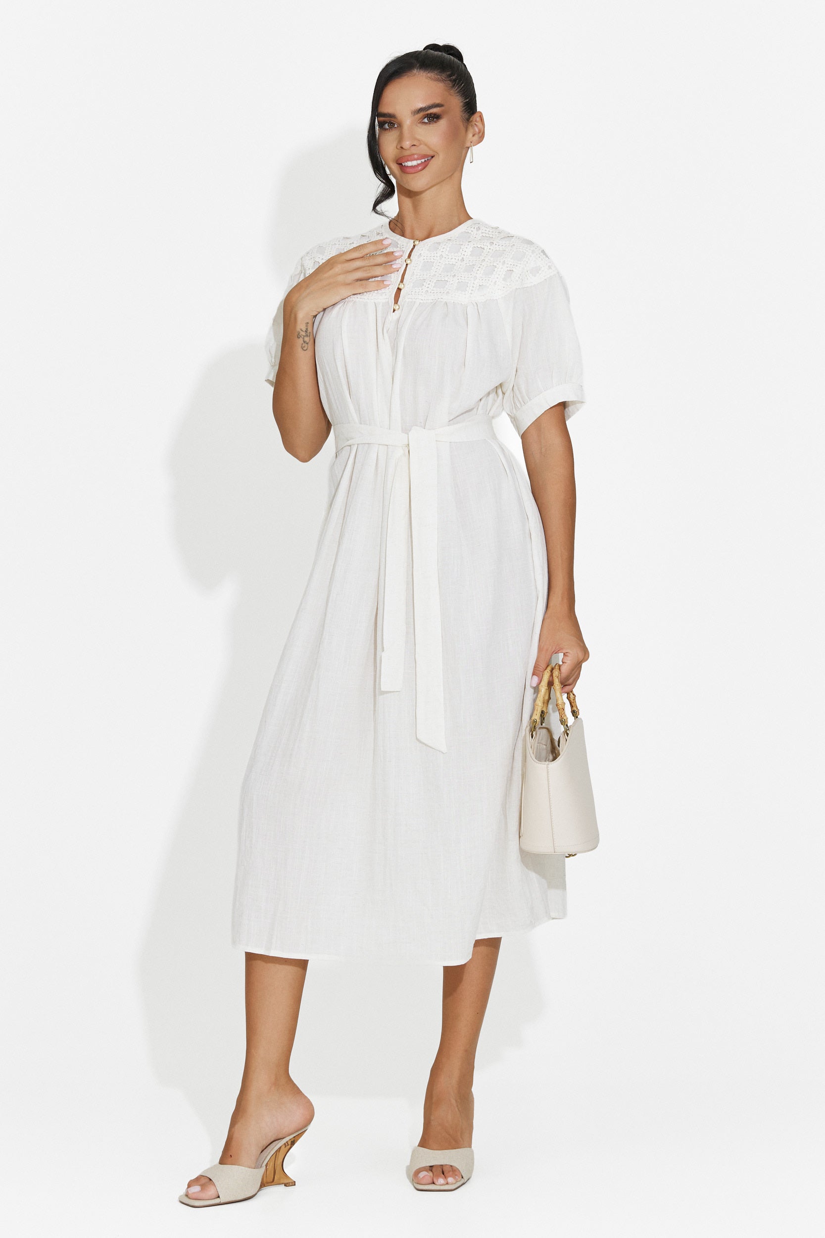 Women's midi white dress Olema Bogas
