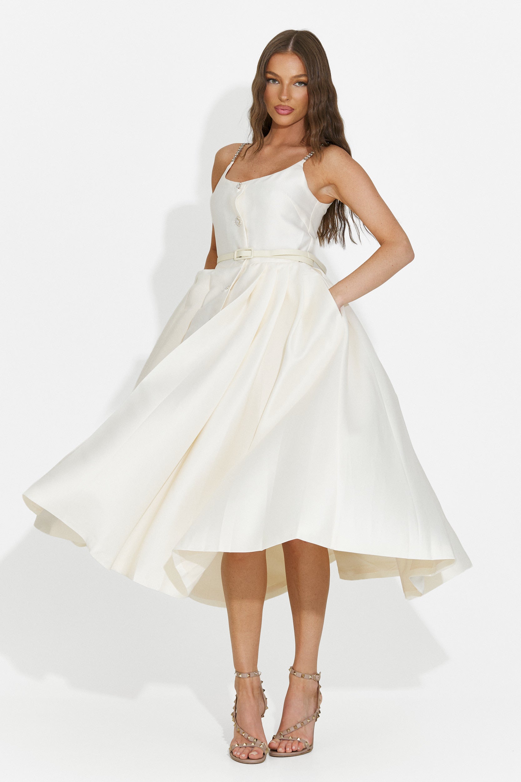 Women's midi beige dress Florinela Bogas