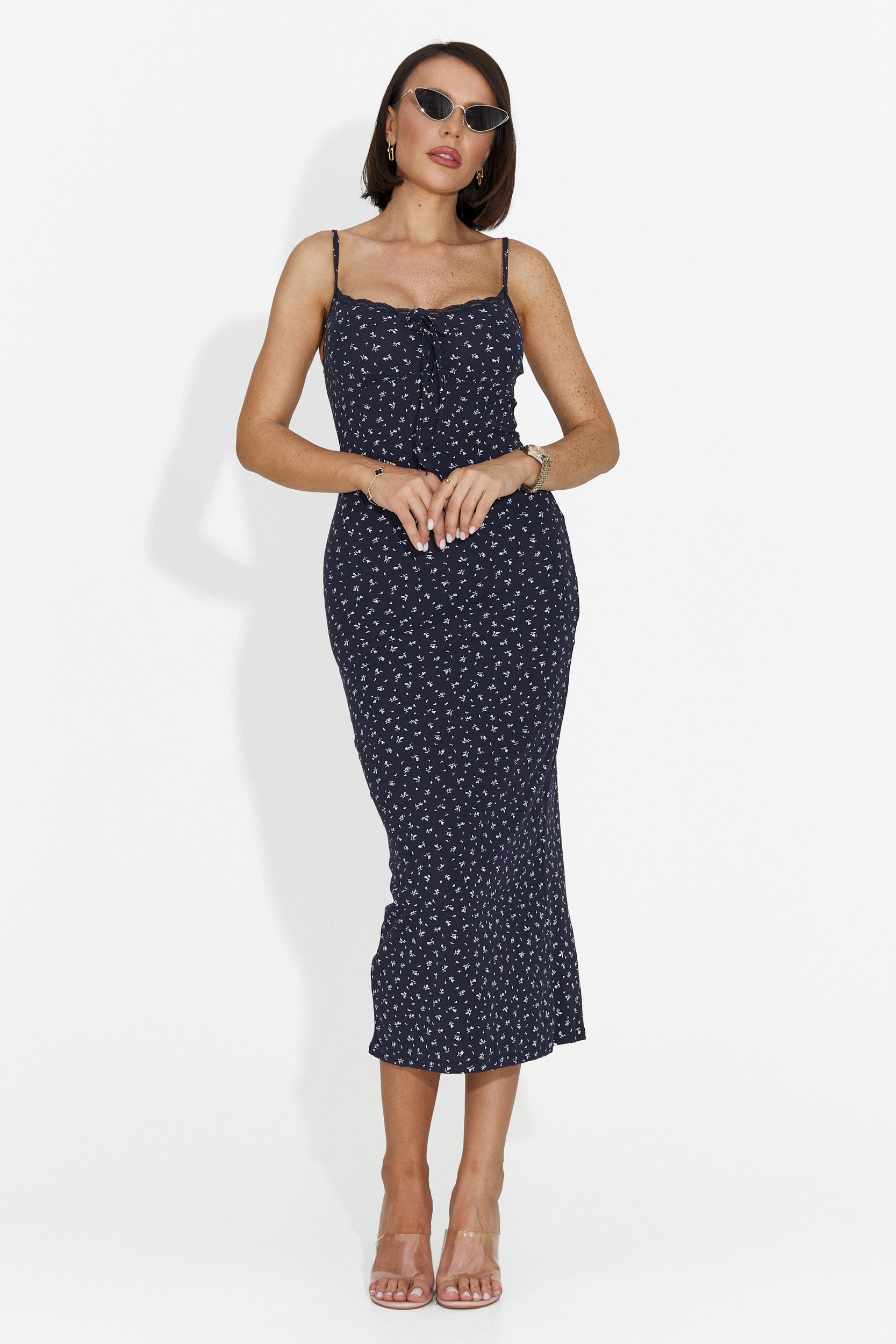 Anamia Bogas Navy Blue Midi Dress for Women