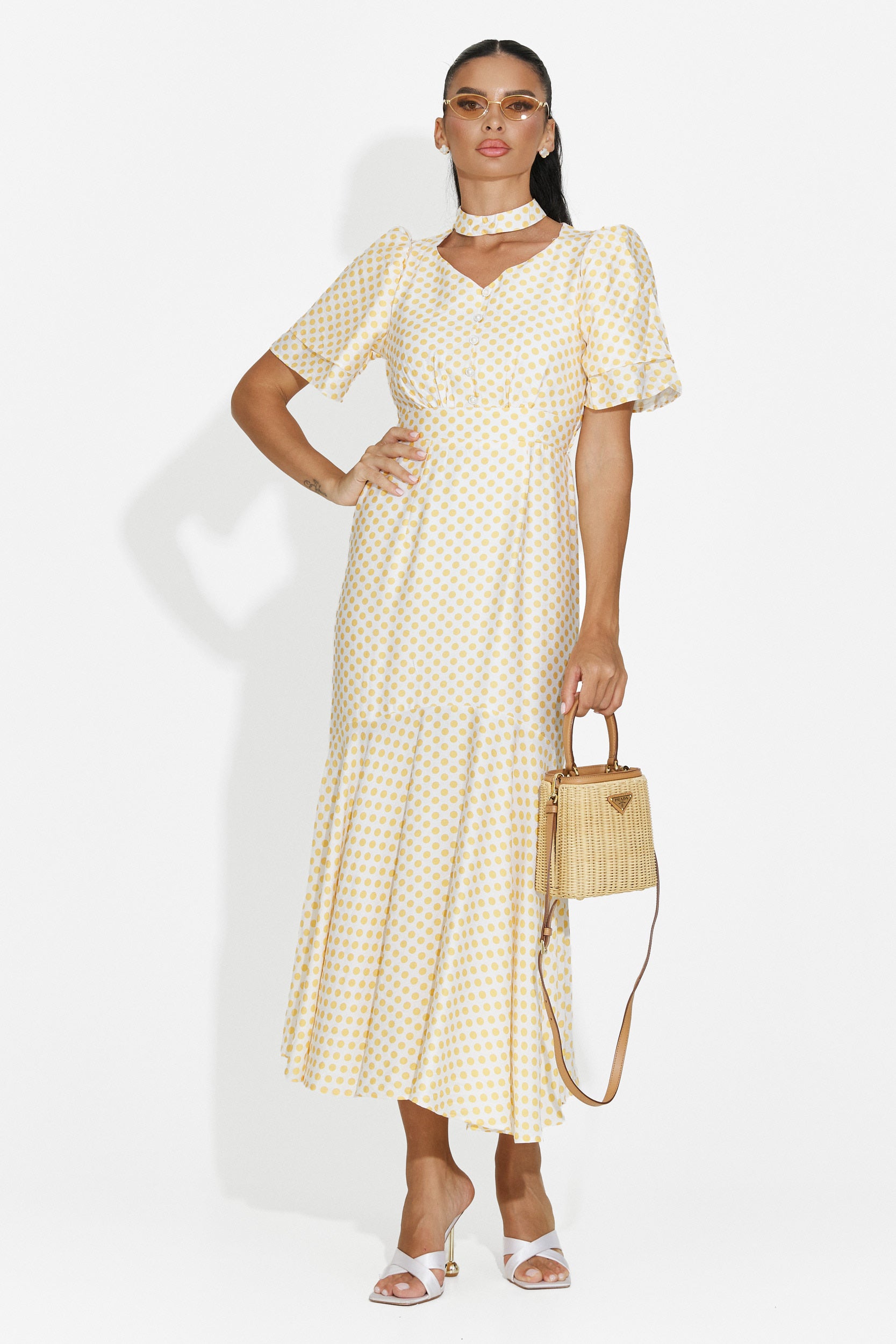 Midi yellow women's dress Antoneia Bogas