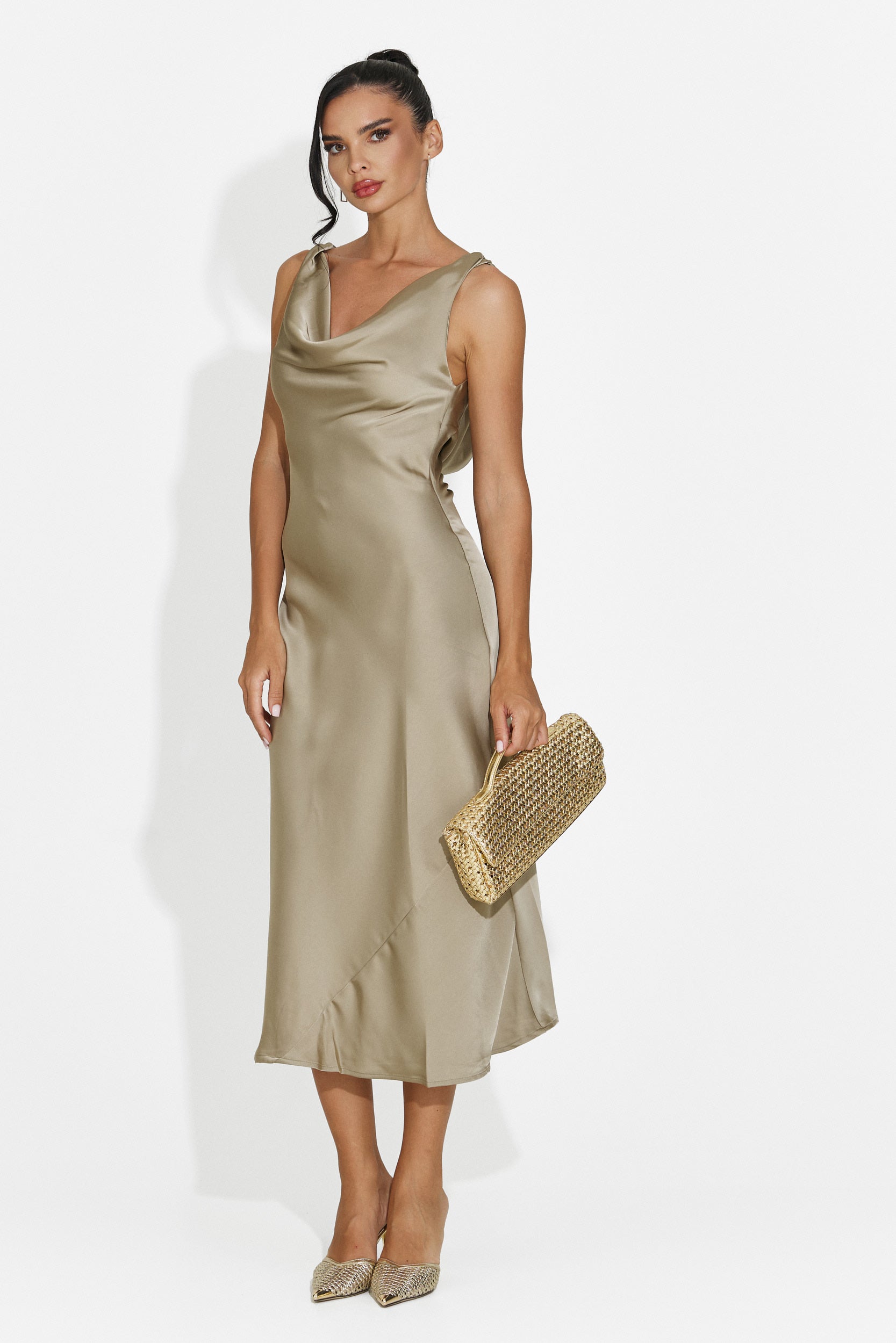 Greige midi women's dress Aliria Bogas