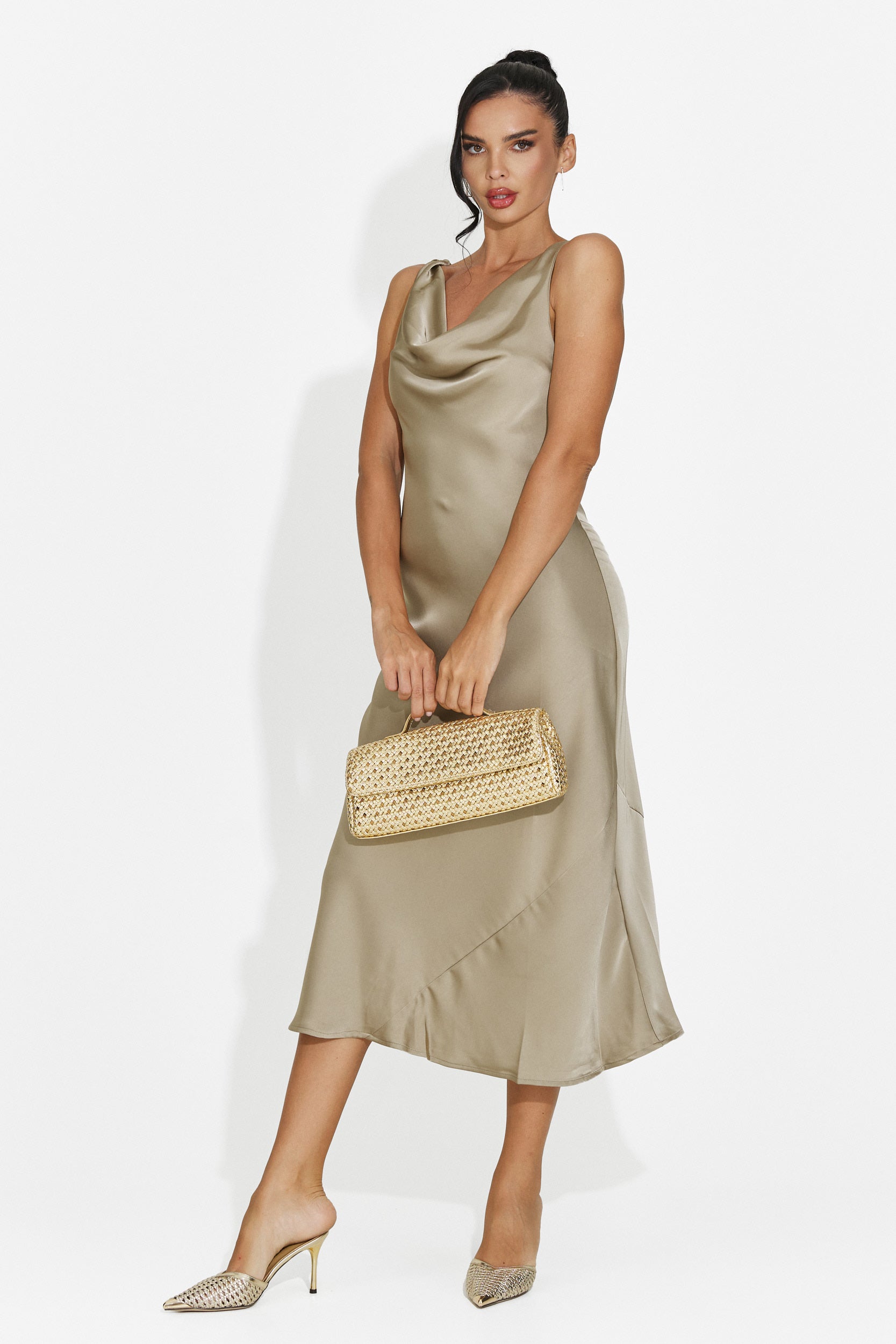 Greige midi women's dress Aliria Bogas