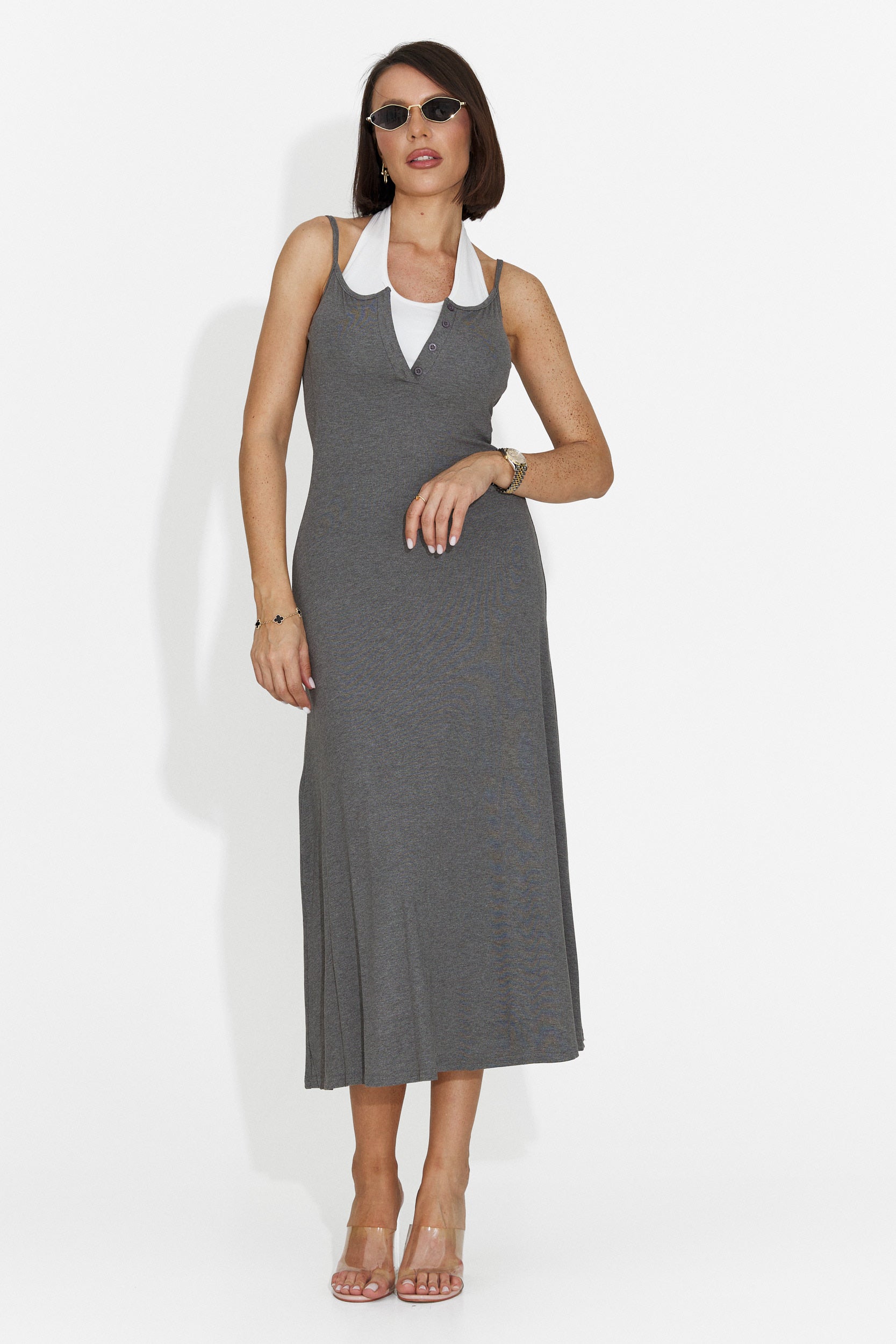 Arasela Bogas Grey Midi Dress for Women