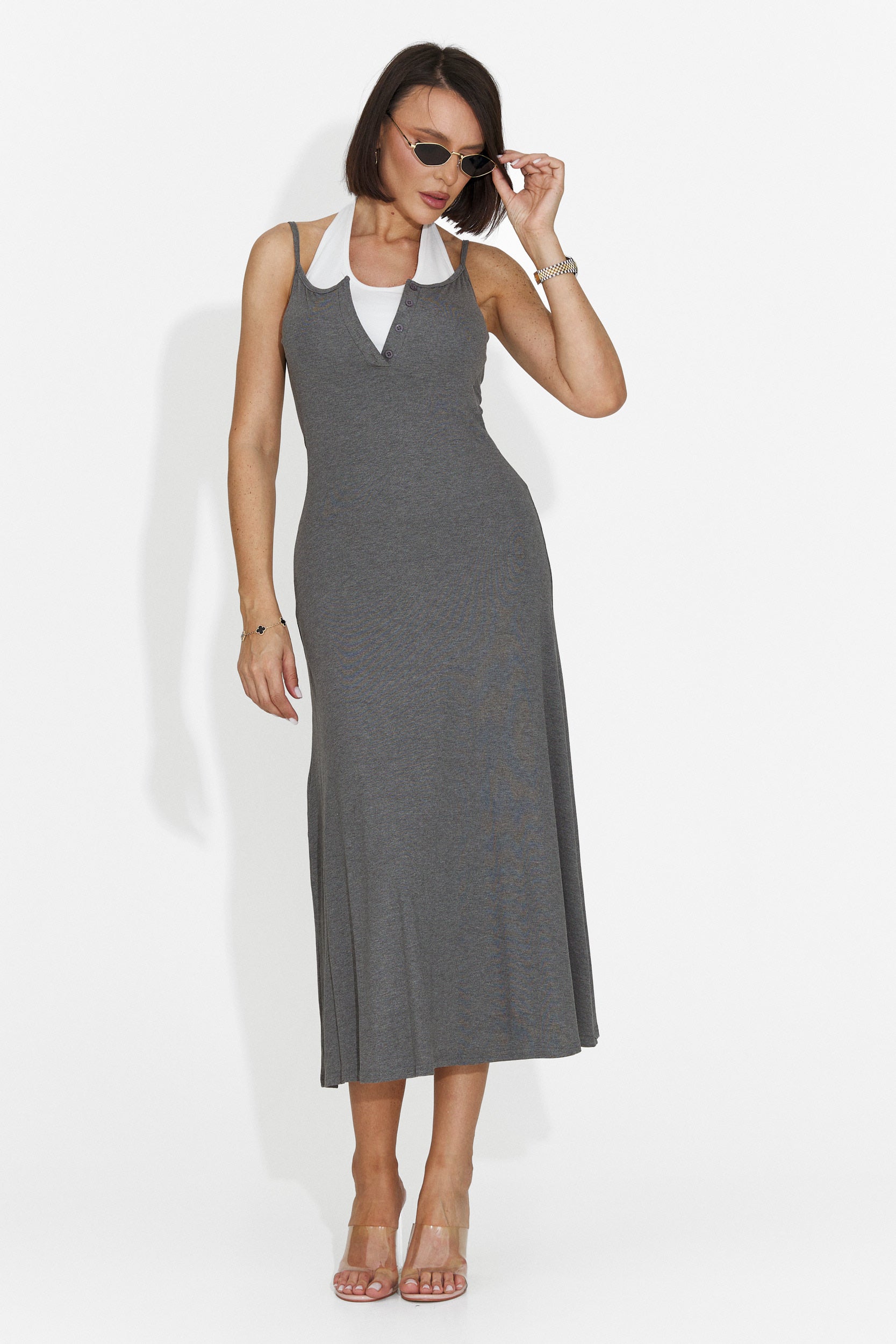 Arasela Bogas Grey Midi Dress for Women