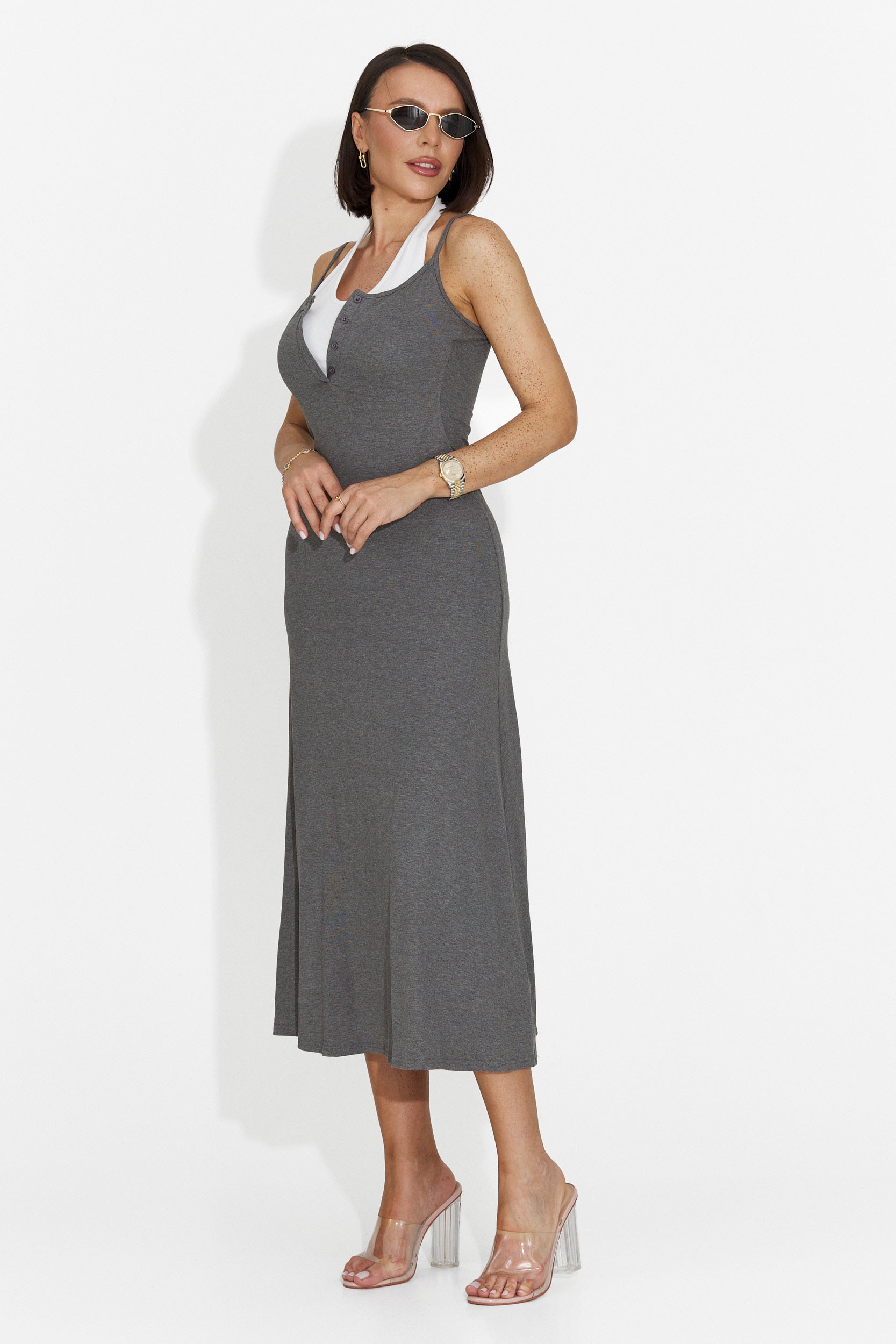 Arasela Bogas Grey Midi Dress for Women