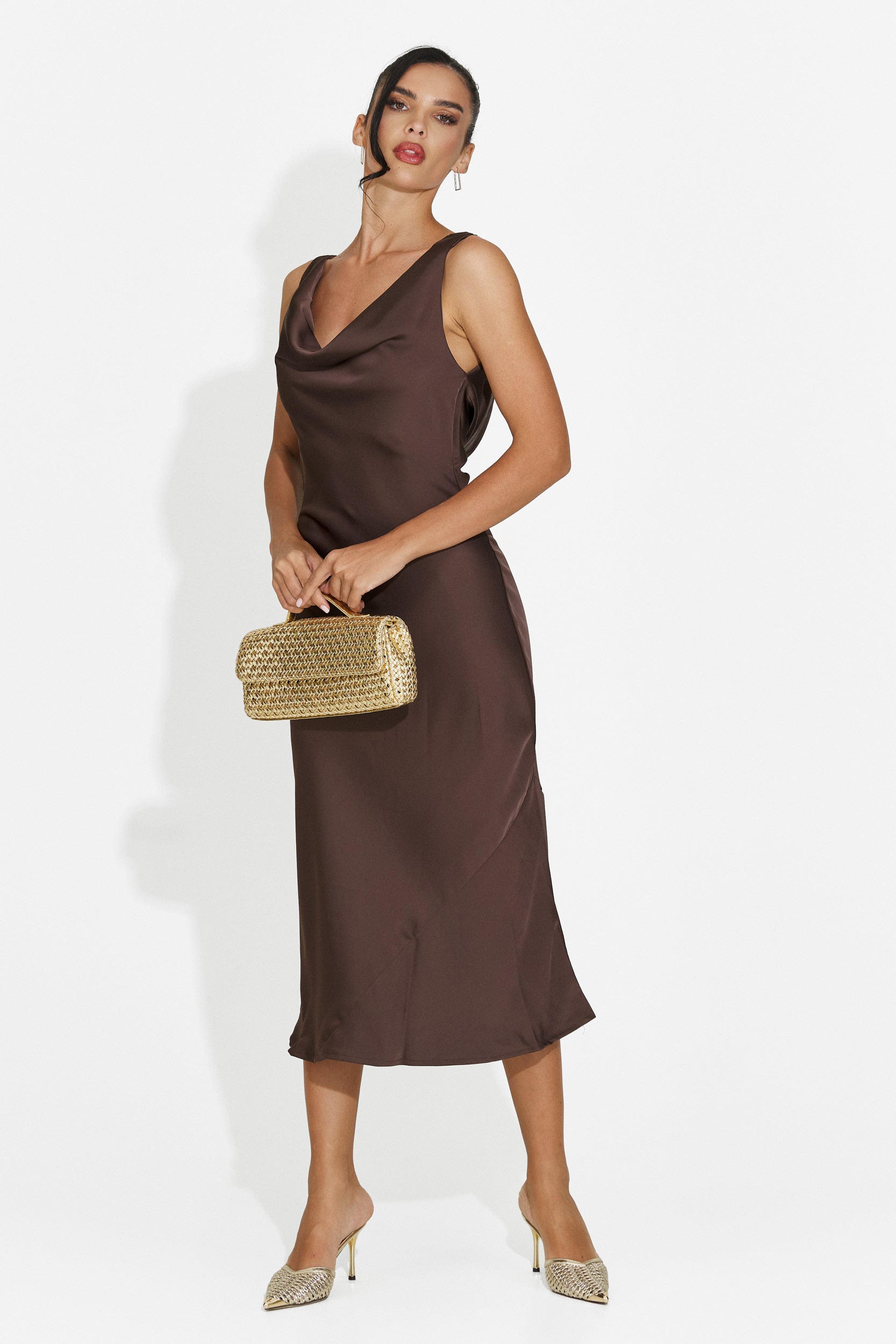 Brown midi women's dress Aliria Bogas