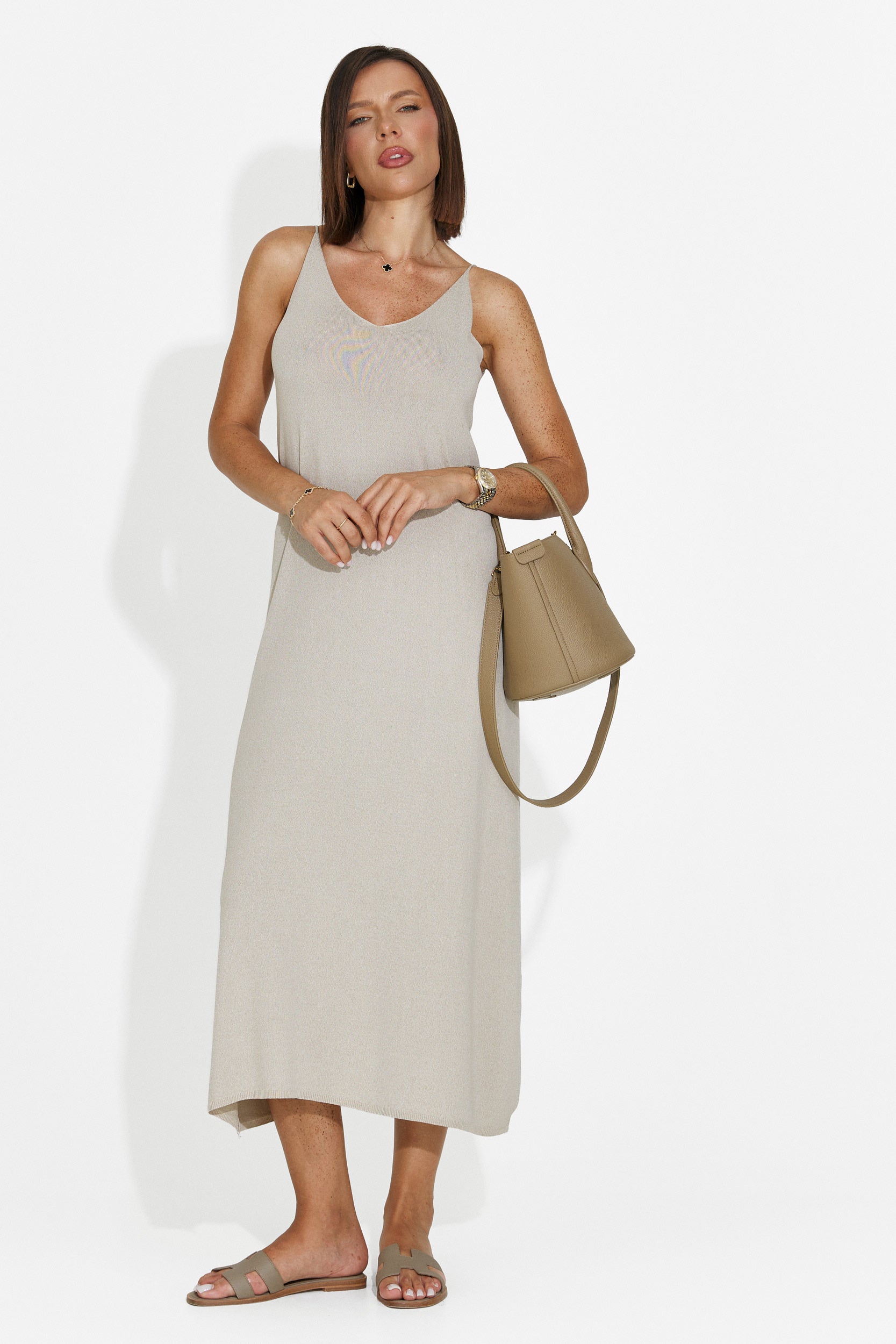 Women's short greige dress Liorna Bogas