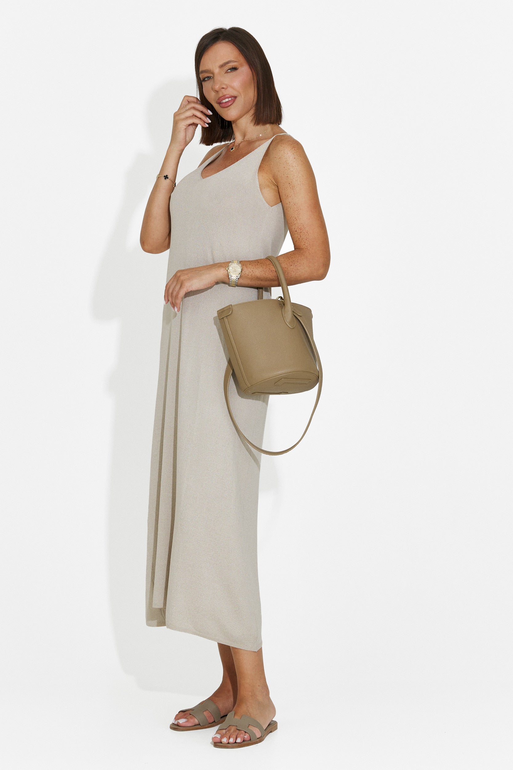 Women's short greige dress Liorna Bogas
