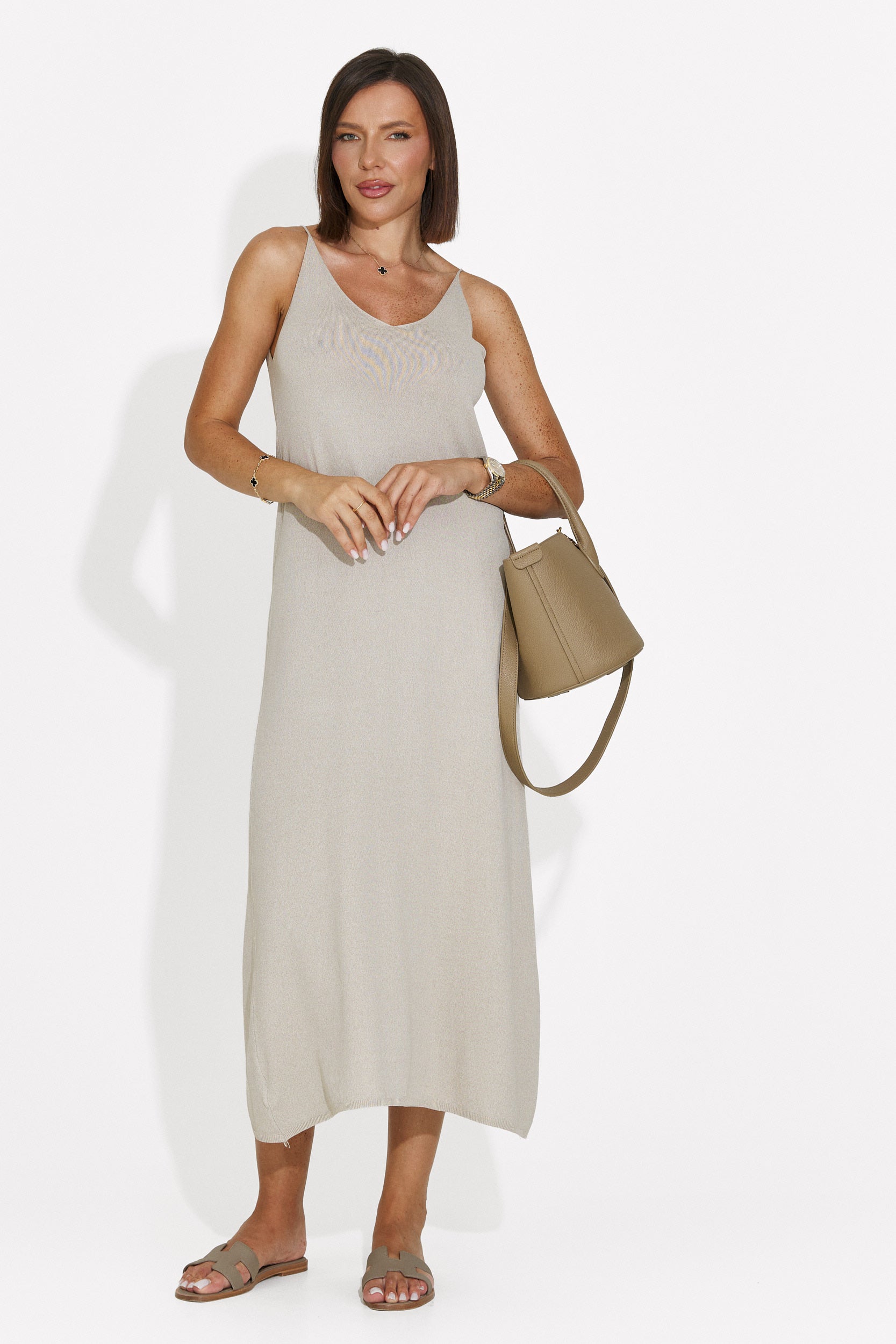 Women's short greige dress Liorna Bogas