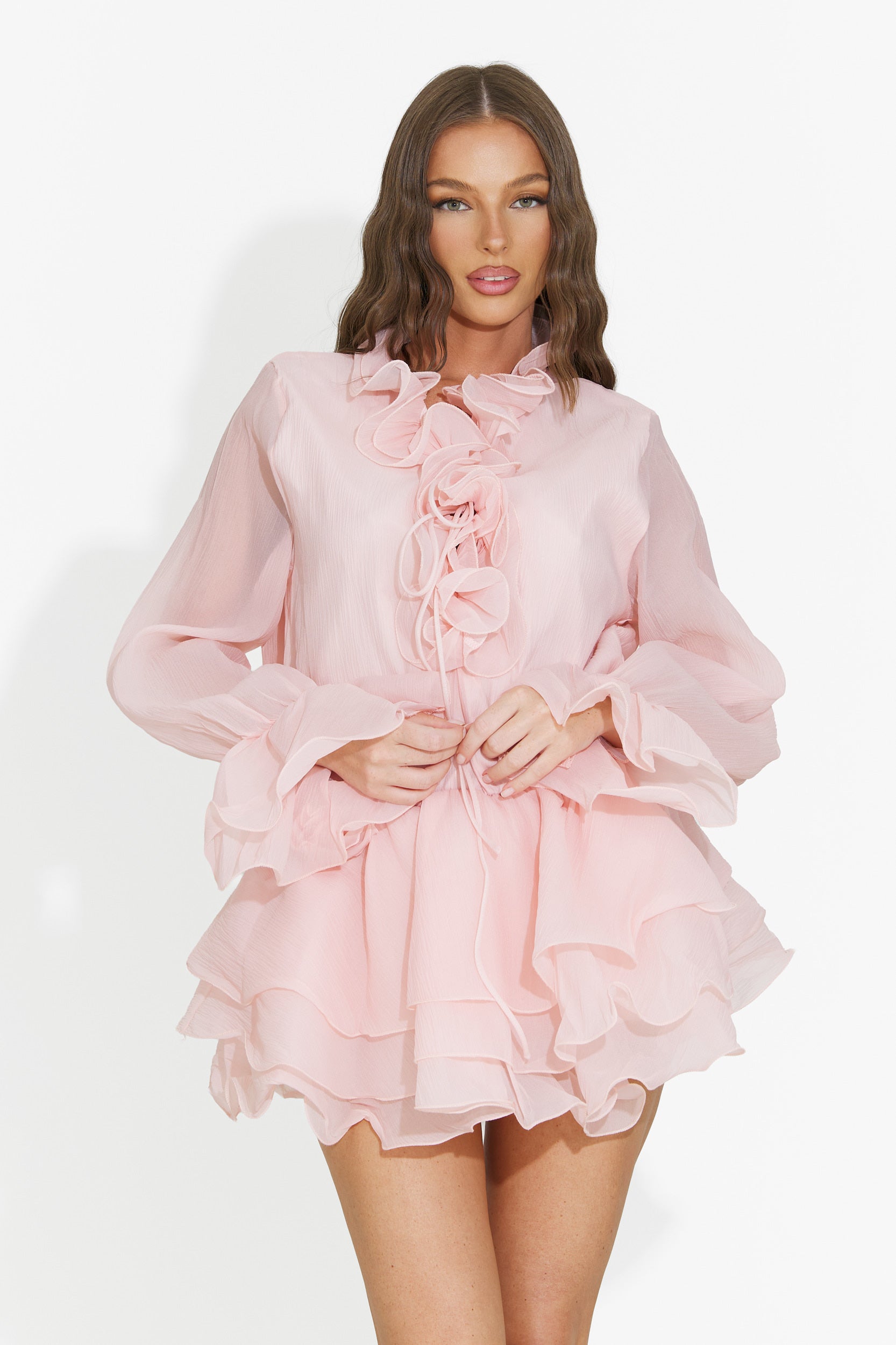Women's short peach dress Fineta Bogas