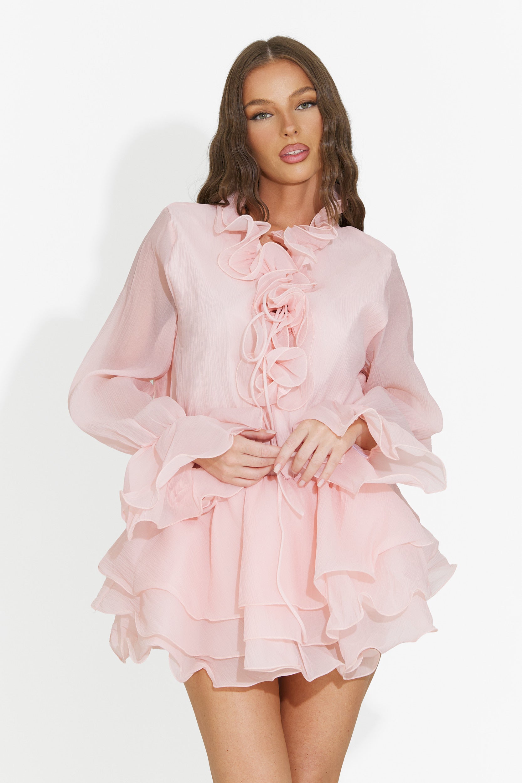 Women's short peach dress Fineta Bogas