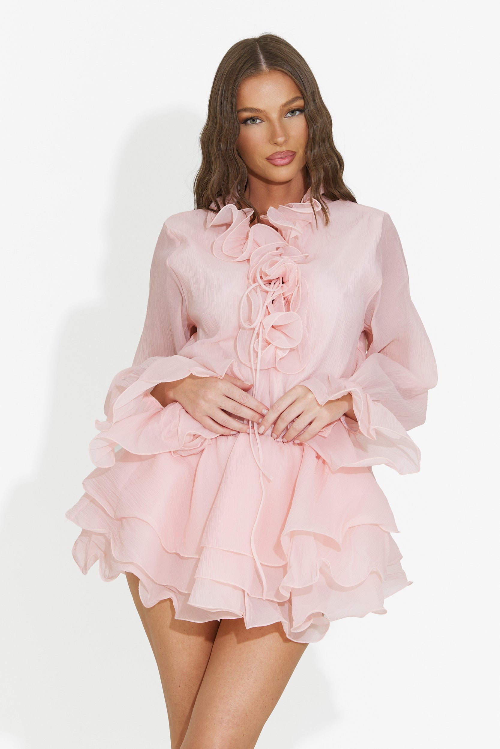 Women's short peach dress Fineta Bogas