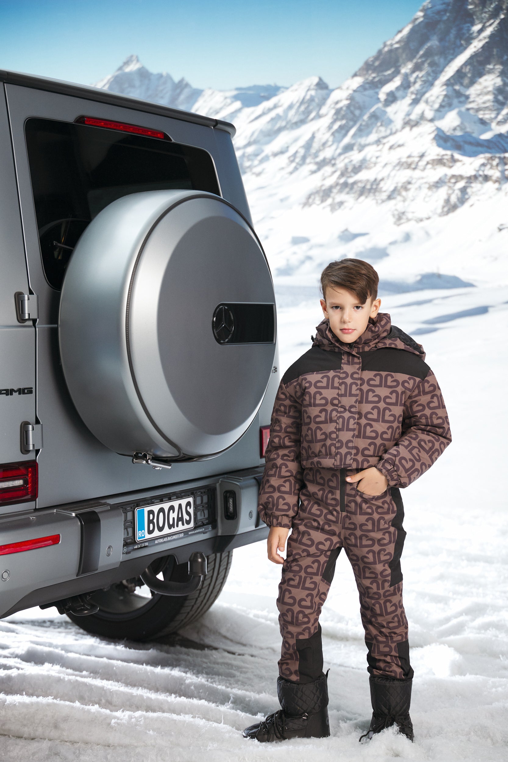 Brązowy kombinezon narciarski dla dzieci Alisone Bogas