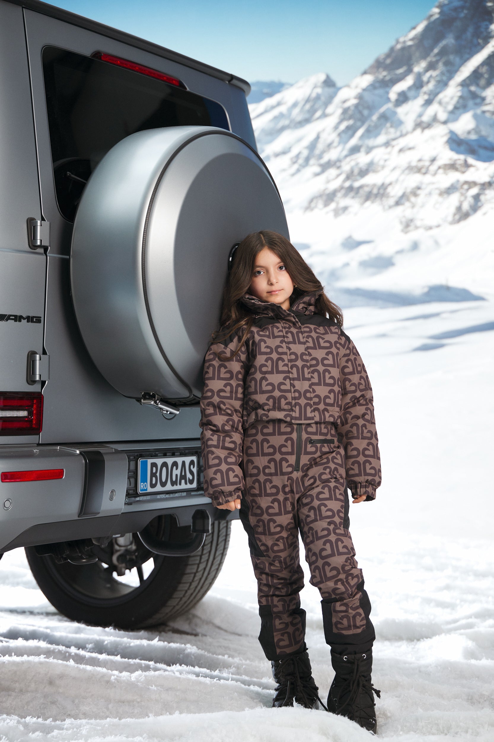 Brązowy kombinezon narciarski dla dzieci Alisone Bogas