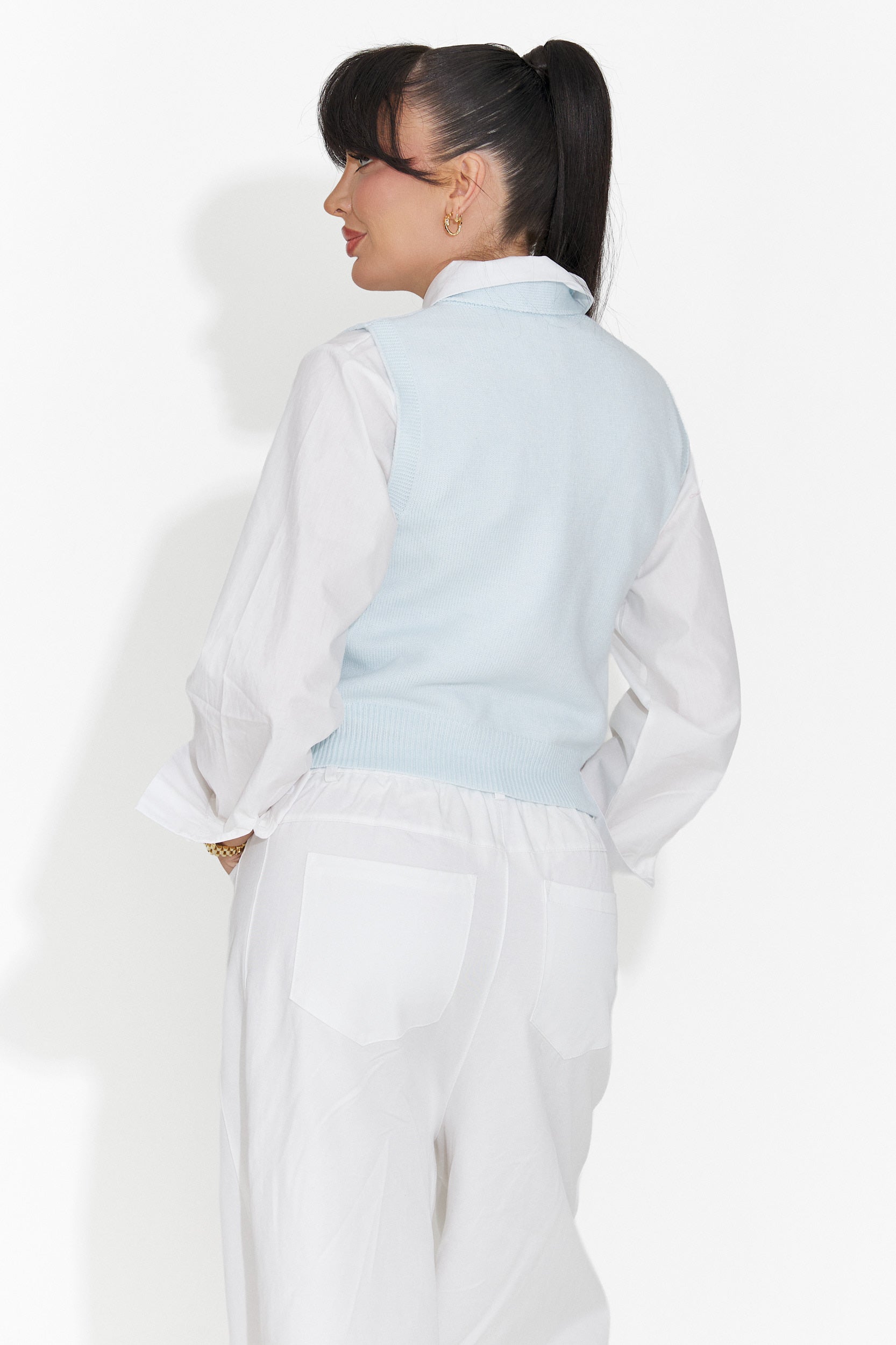 Conjunto de 3 piezas camisa + chaleco + corbata azul claro Tasiana Bogas