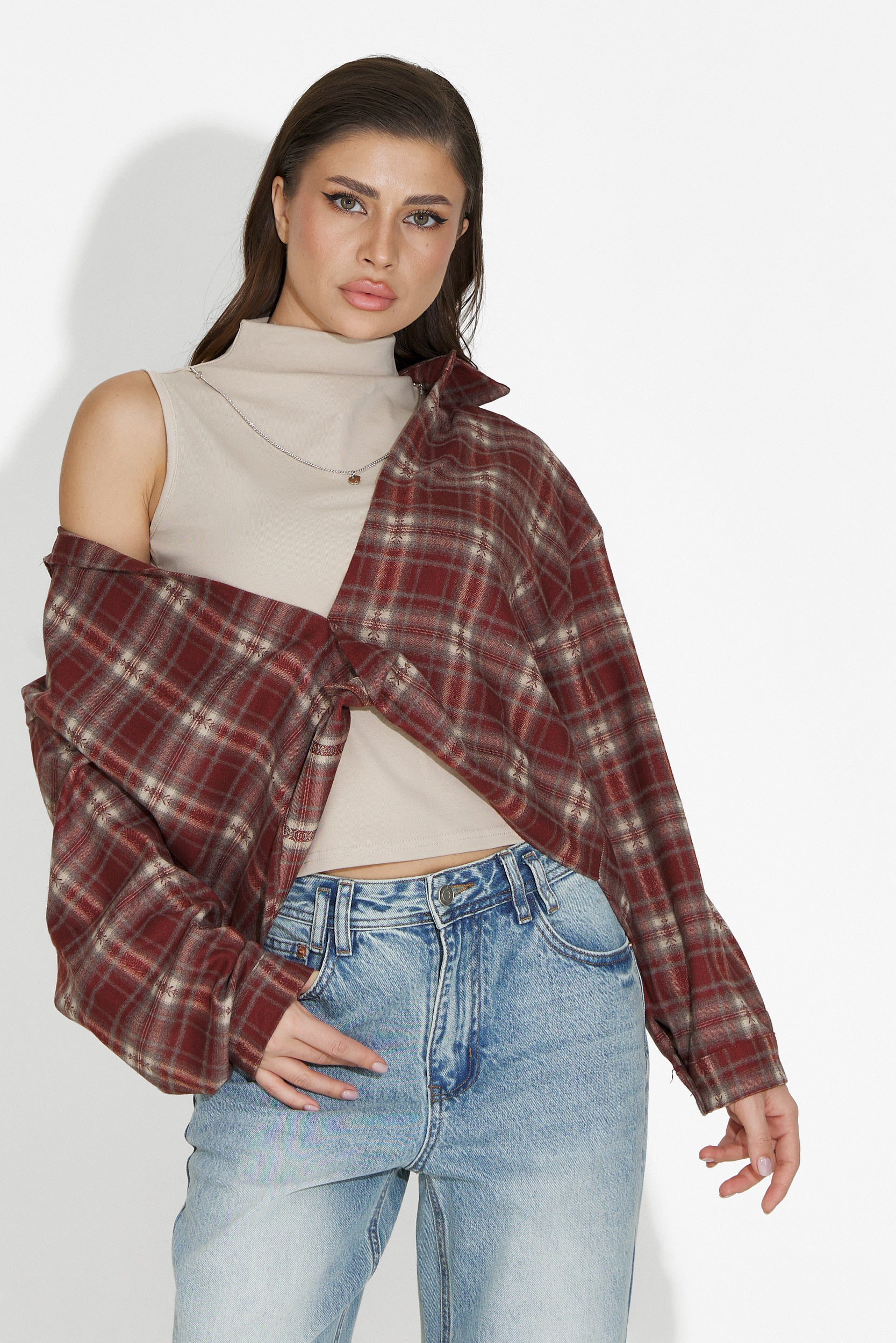 Σετ πουκάμισο γυναικείο + φανελάκι μπορντό Noielia Bogas