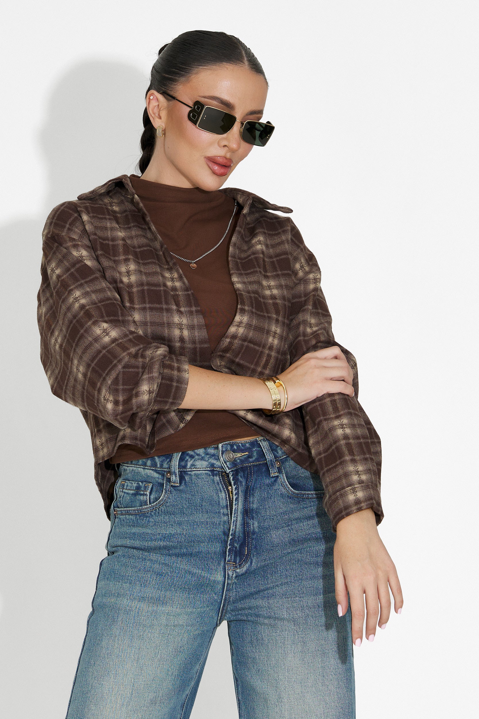 Σετ πουκάμισο γυναικείο + τοπ καφέ Noielia Bogas