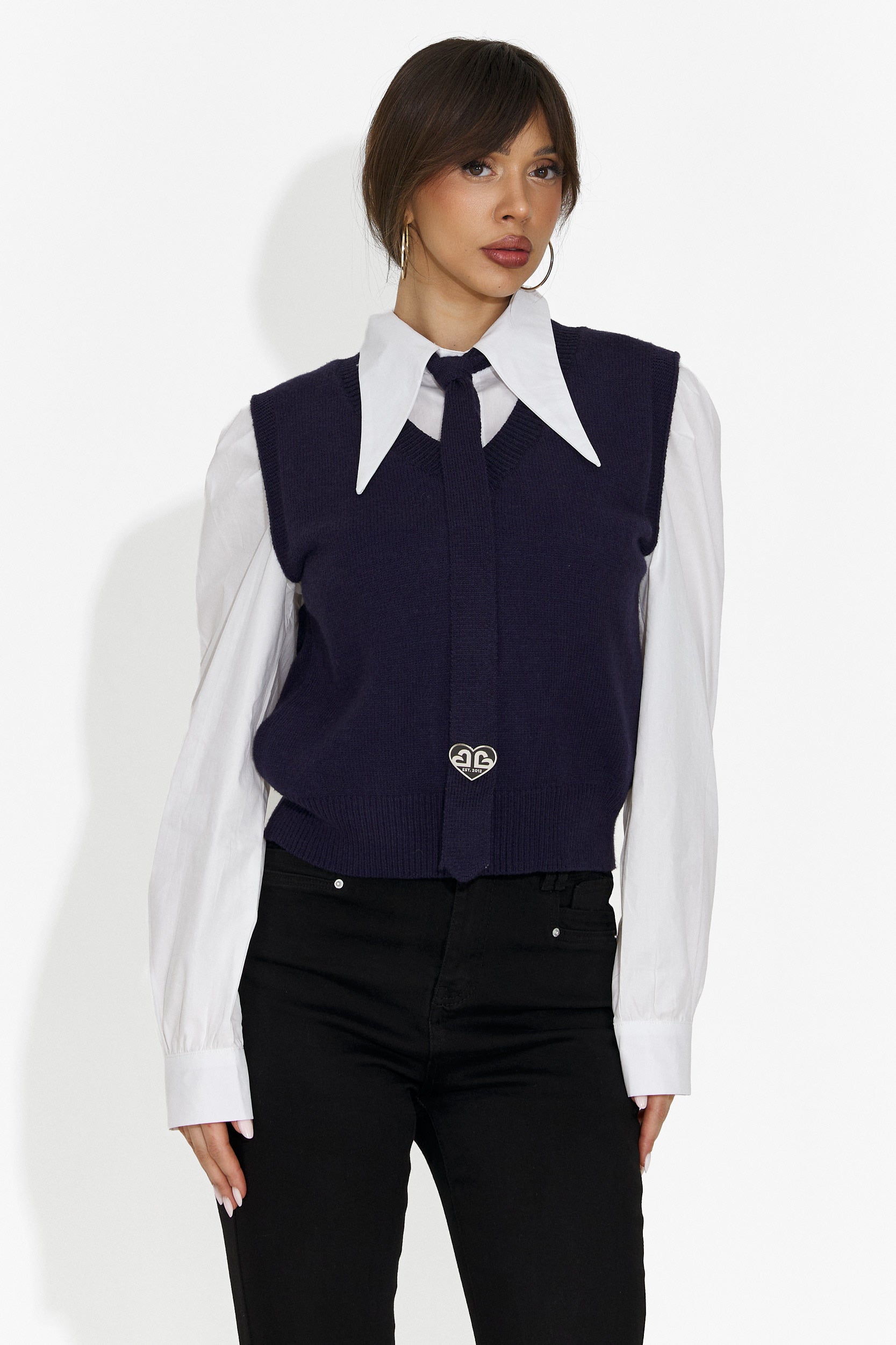 Ofeliana Bo Damen Set 3 Teile Hemd + Weste + Marineblaue Krawat