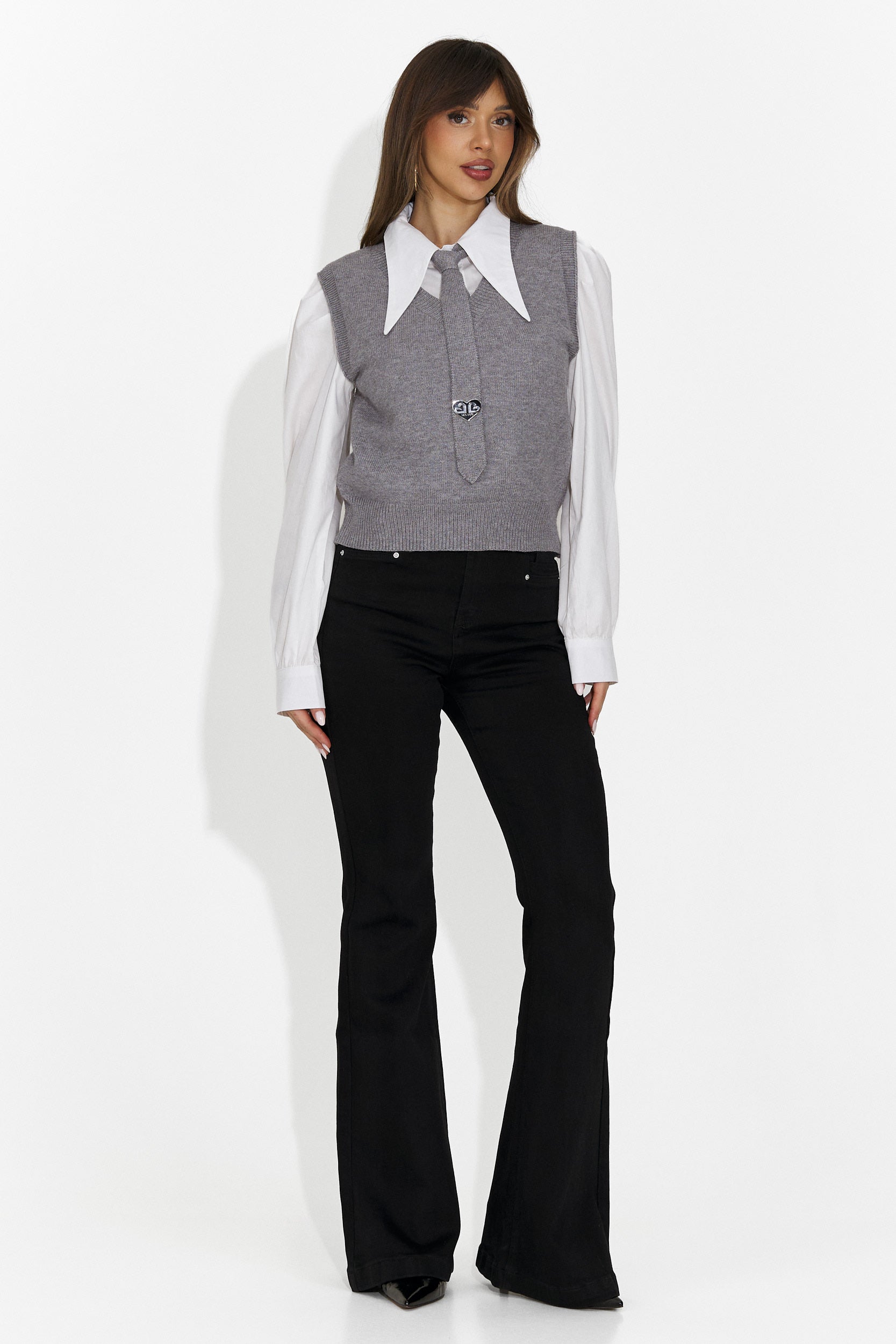 Women's set 3 pieces shirt + vest + gray tie Ofeliana Bogas