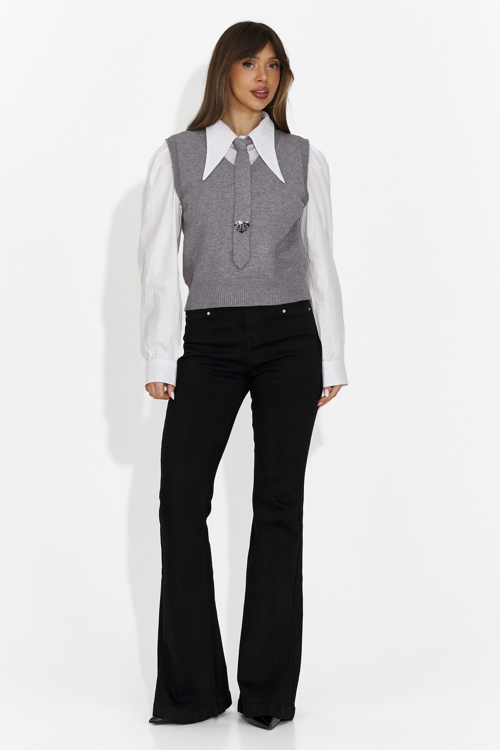 Women's set 3 pieces shirt + vest + gray tie Ofeliana Bogas