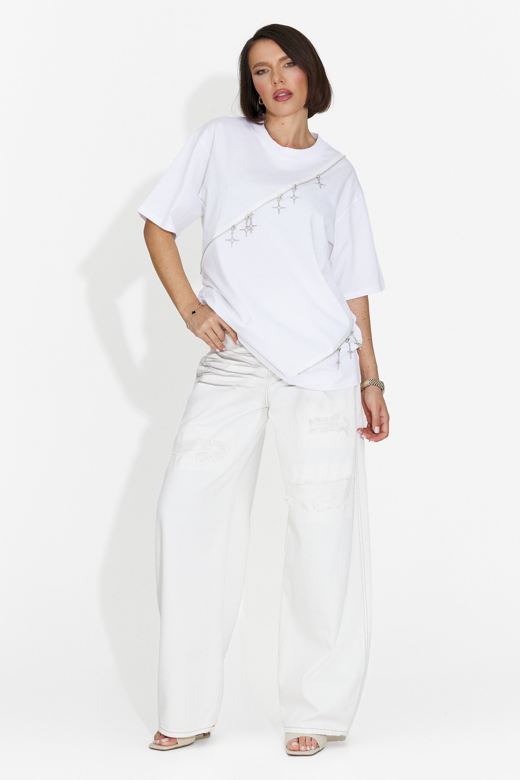 Camiseta Casual de Mujer con Volantes Blancos Bogas