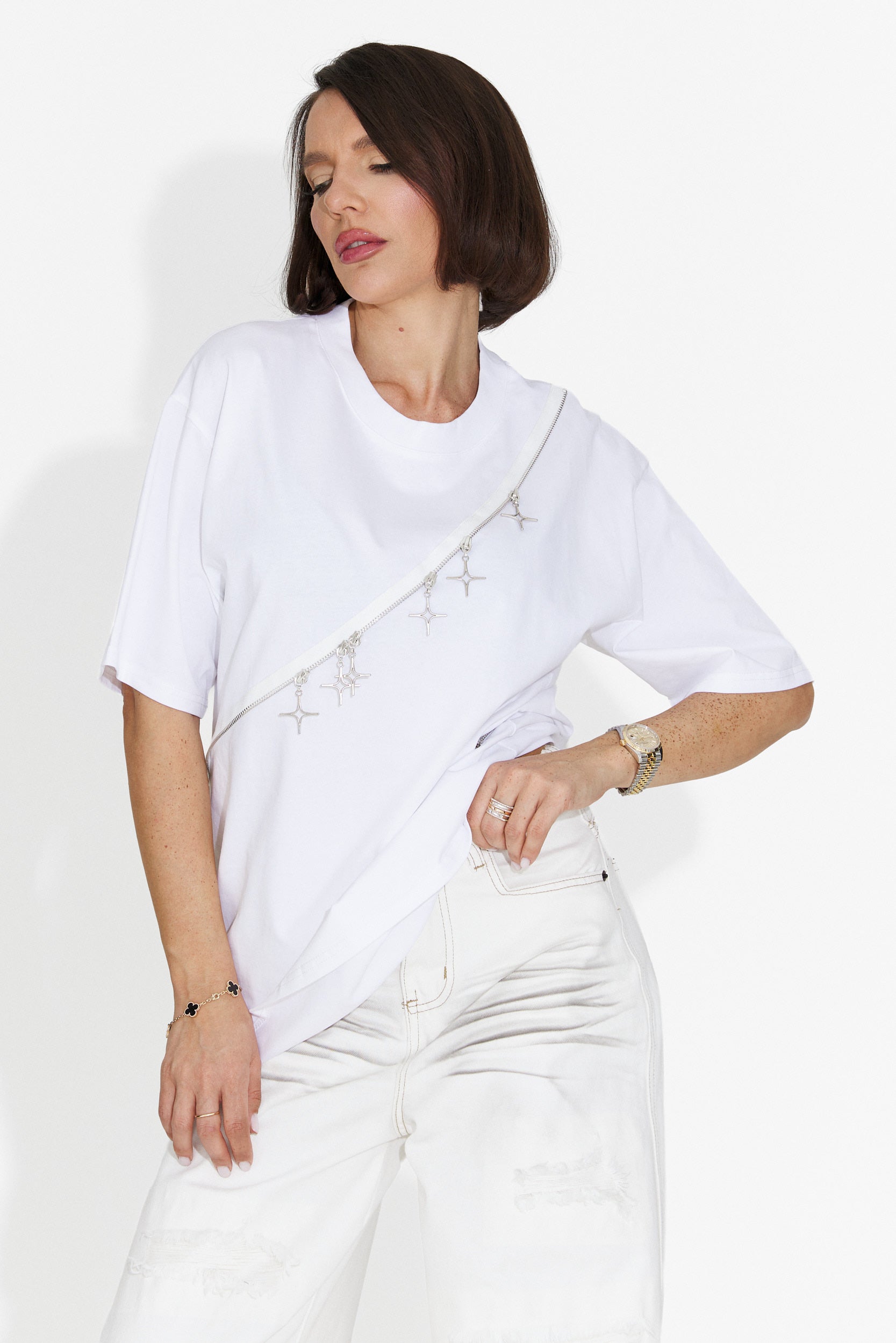Camiseta Casual de Mujer con Volantes Blancos Bogas