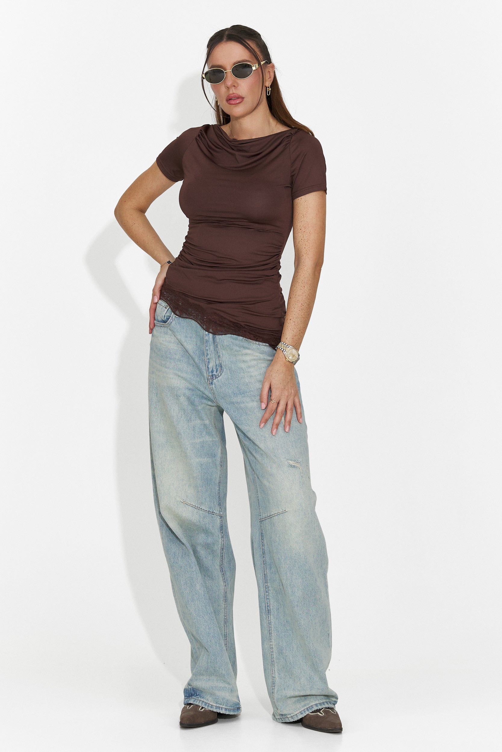 T-shirt femme décontracté marron Arkania Bogas