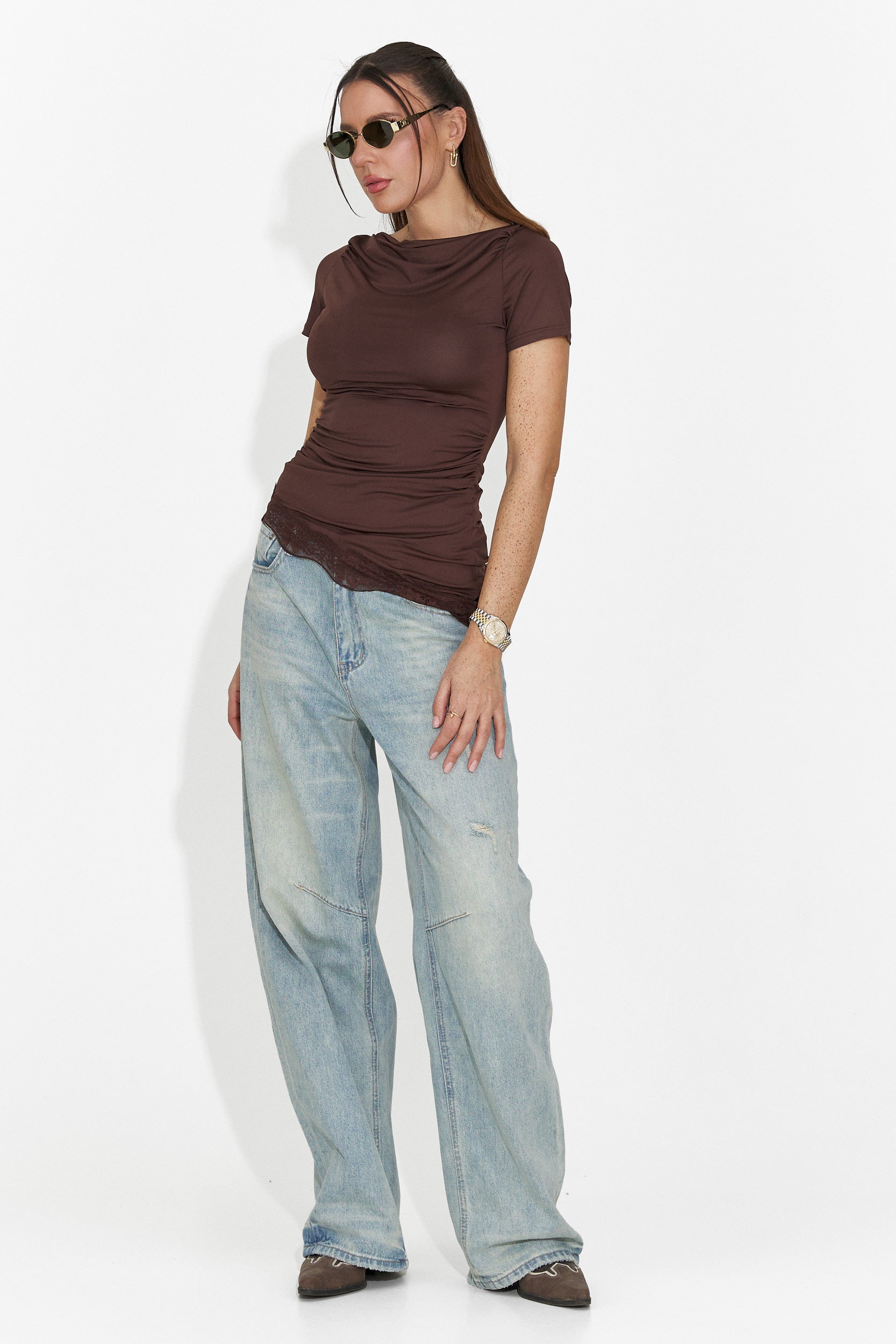 T-shirt femme décontracté marron Arkania Bogas