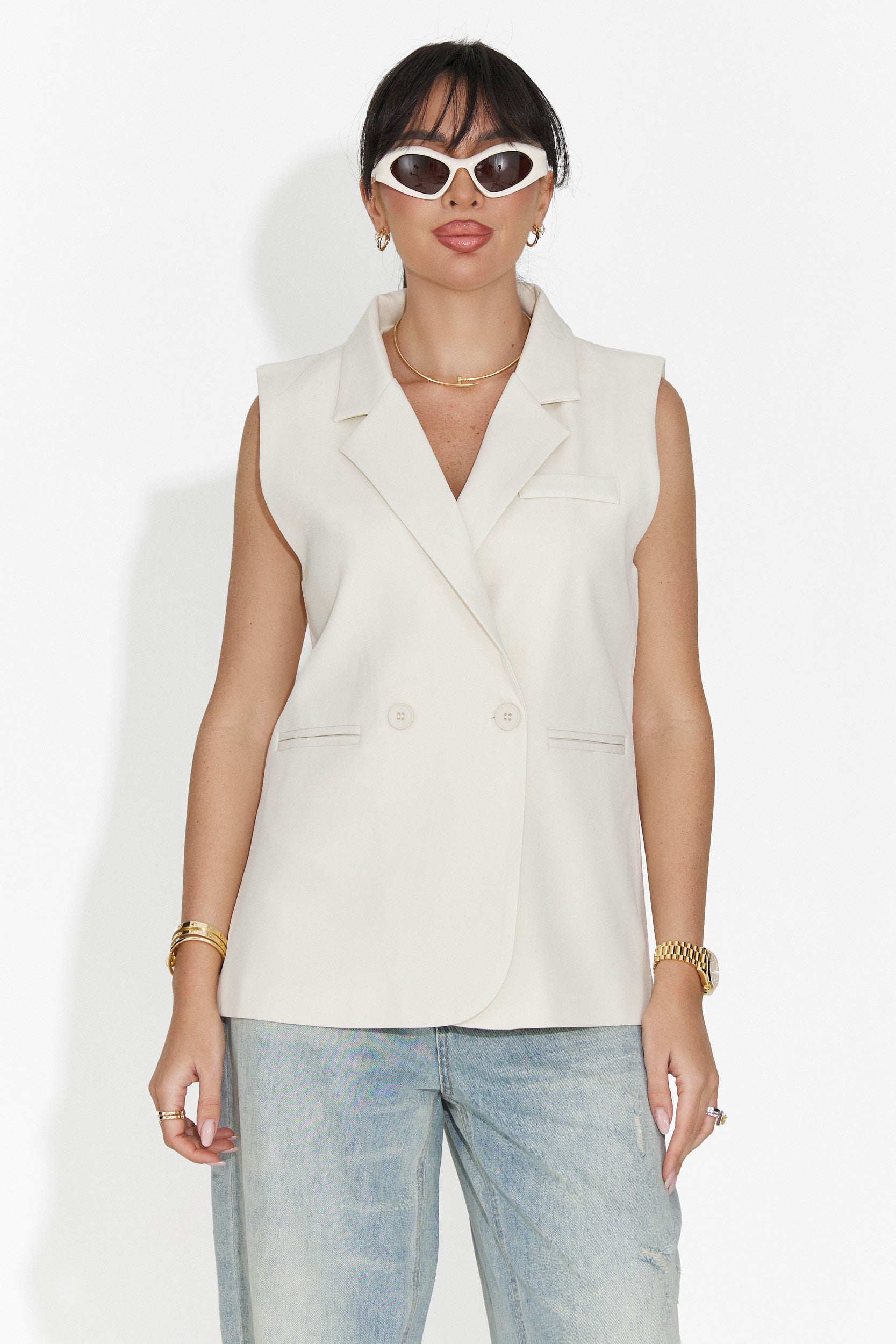 Gilet donna elegante crema Meghan Bogas